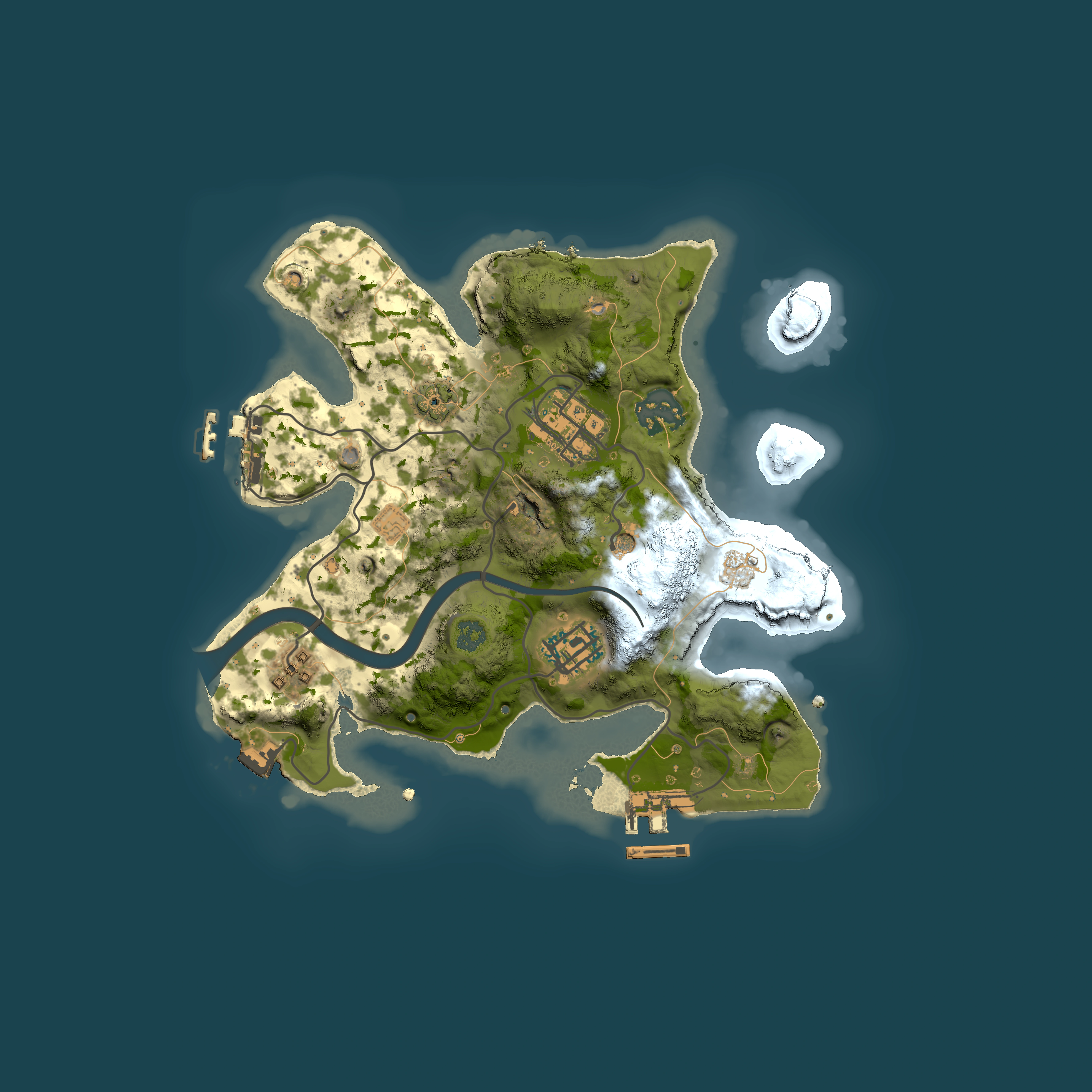 Full top-down render of Rust map seed 1077141479, 2500x2500m