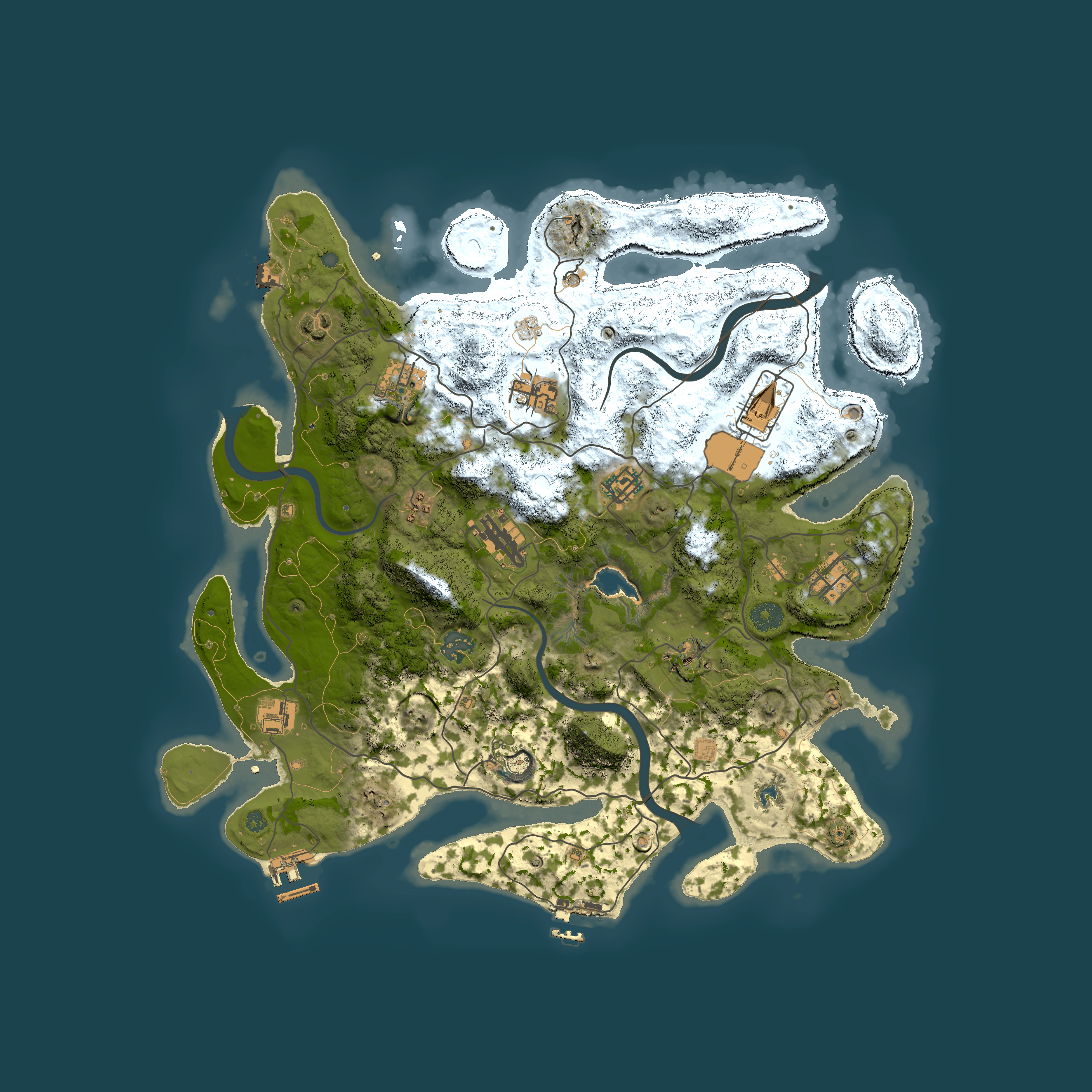Full top-down render of Rust map seed 660774656, 4000x4000m