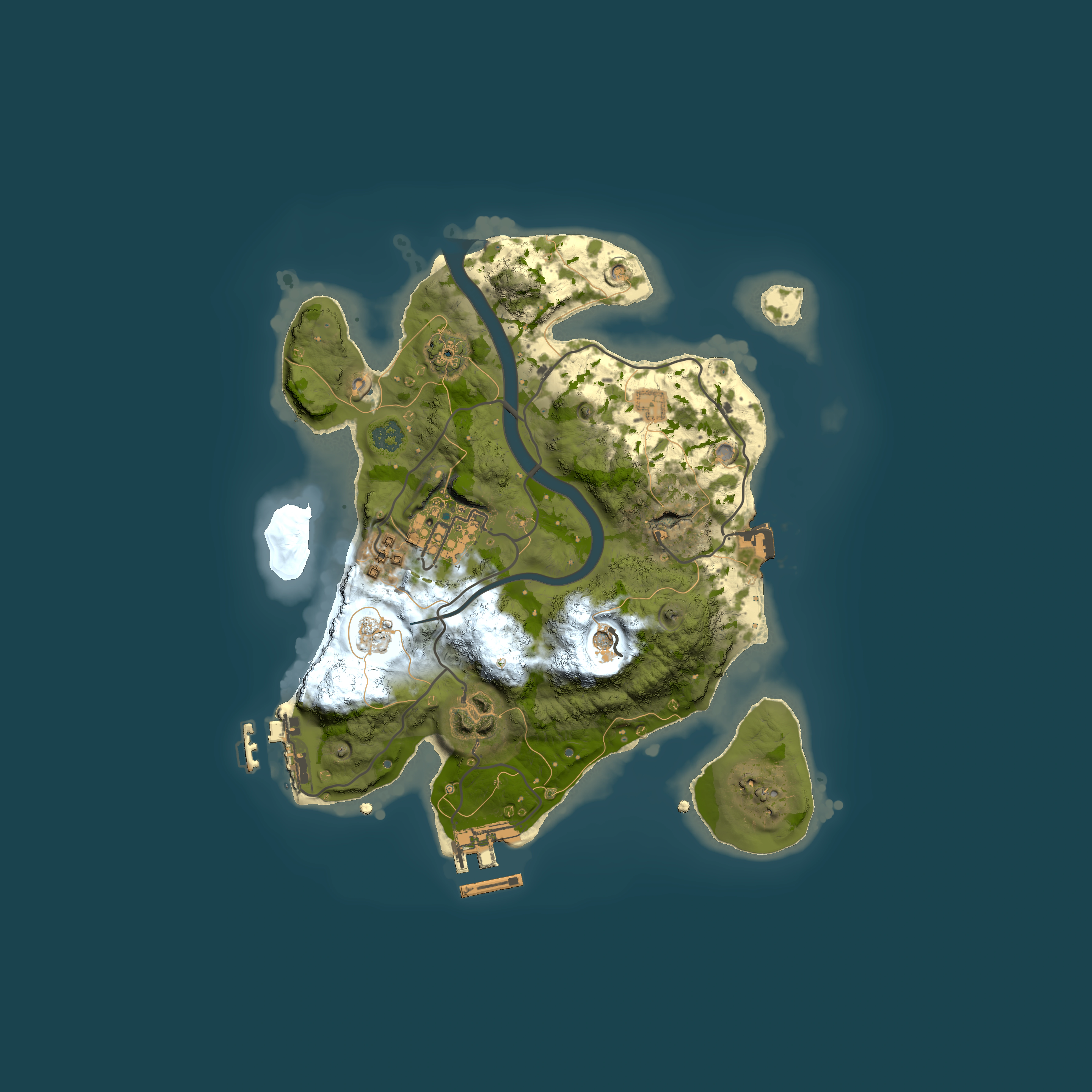 Full top-down render of Rust map seed 1136991950, 2500x2500m