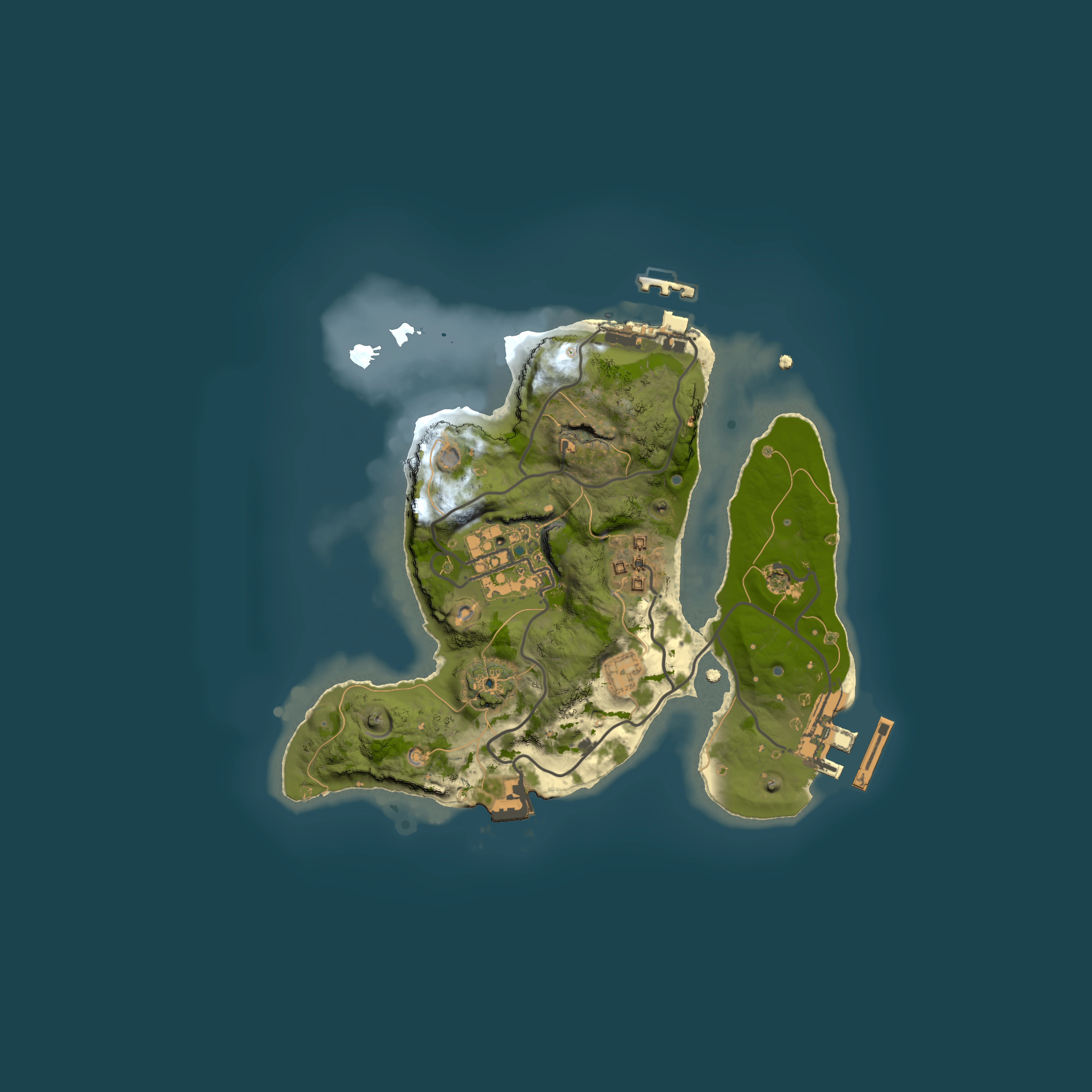 Full top-down render of Rust map seed 1266843615, 2000x2000m