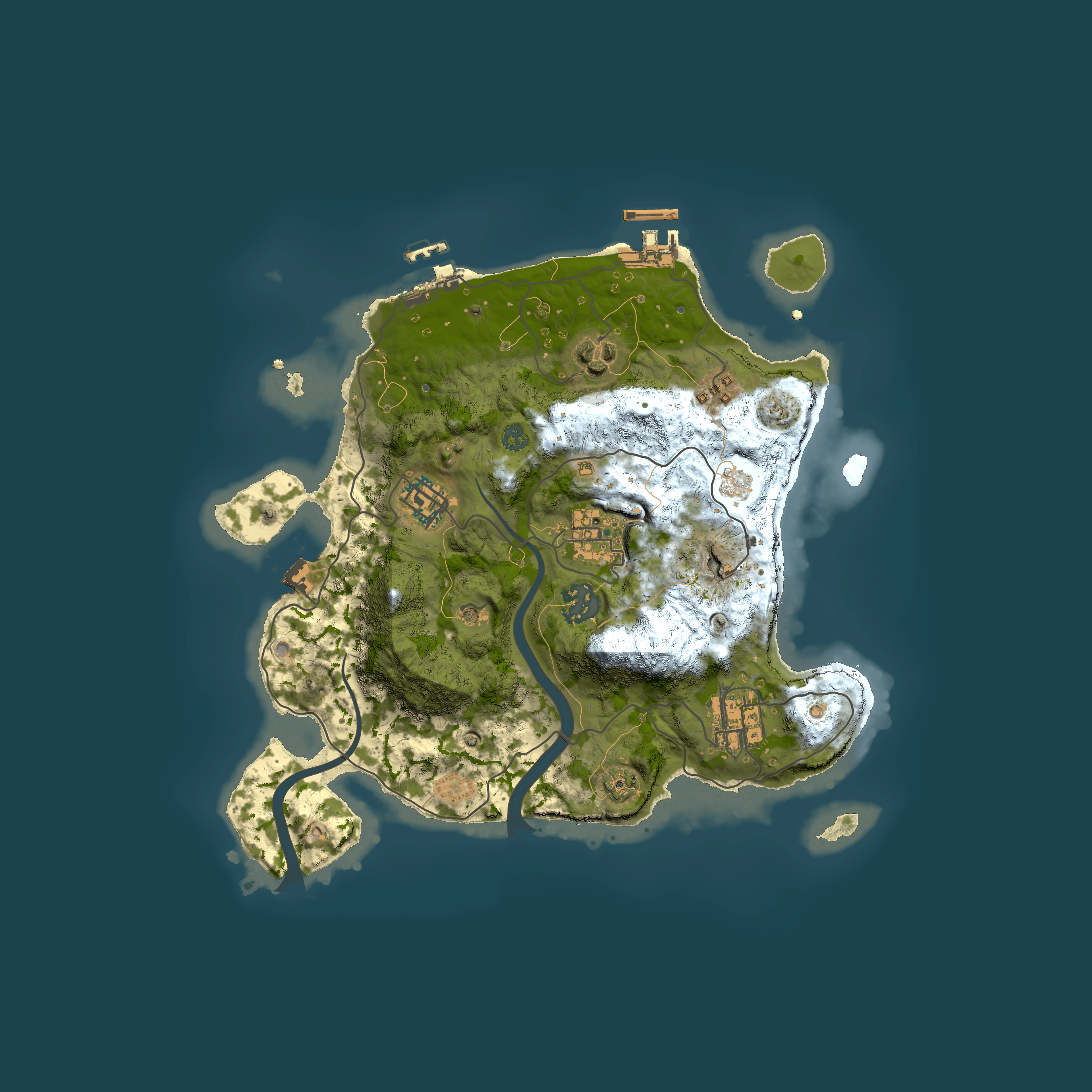 Full top-down render of Rust map seed 2098416888, 3000x3000m