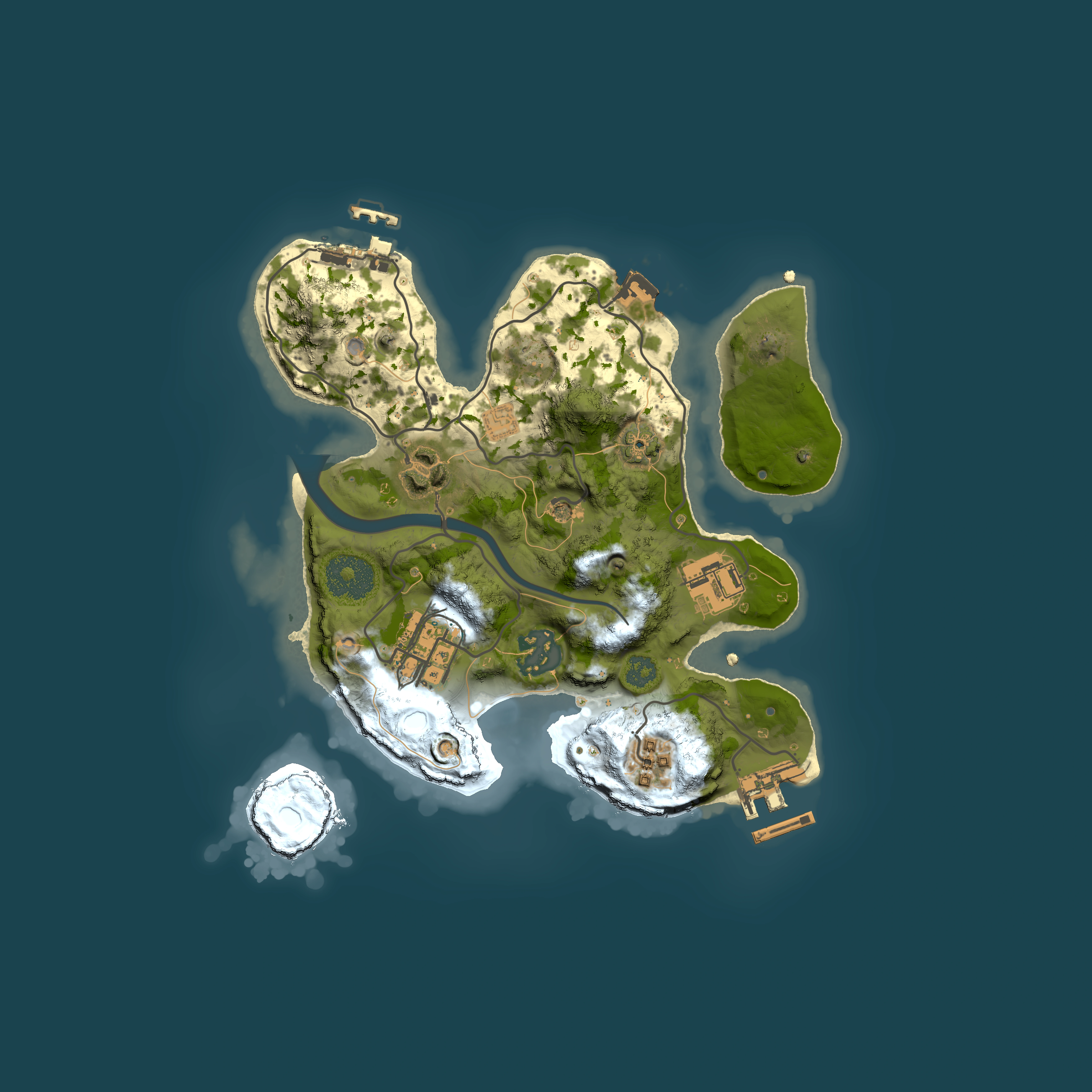 Full top-down render of Rust map seed 42368264, 2500x2500m