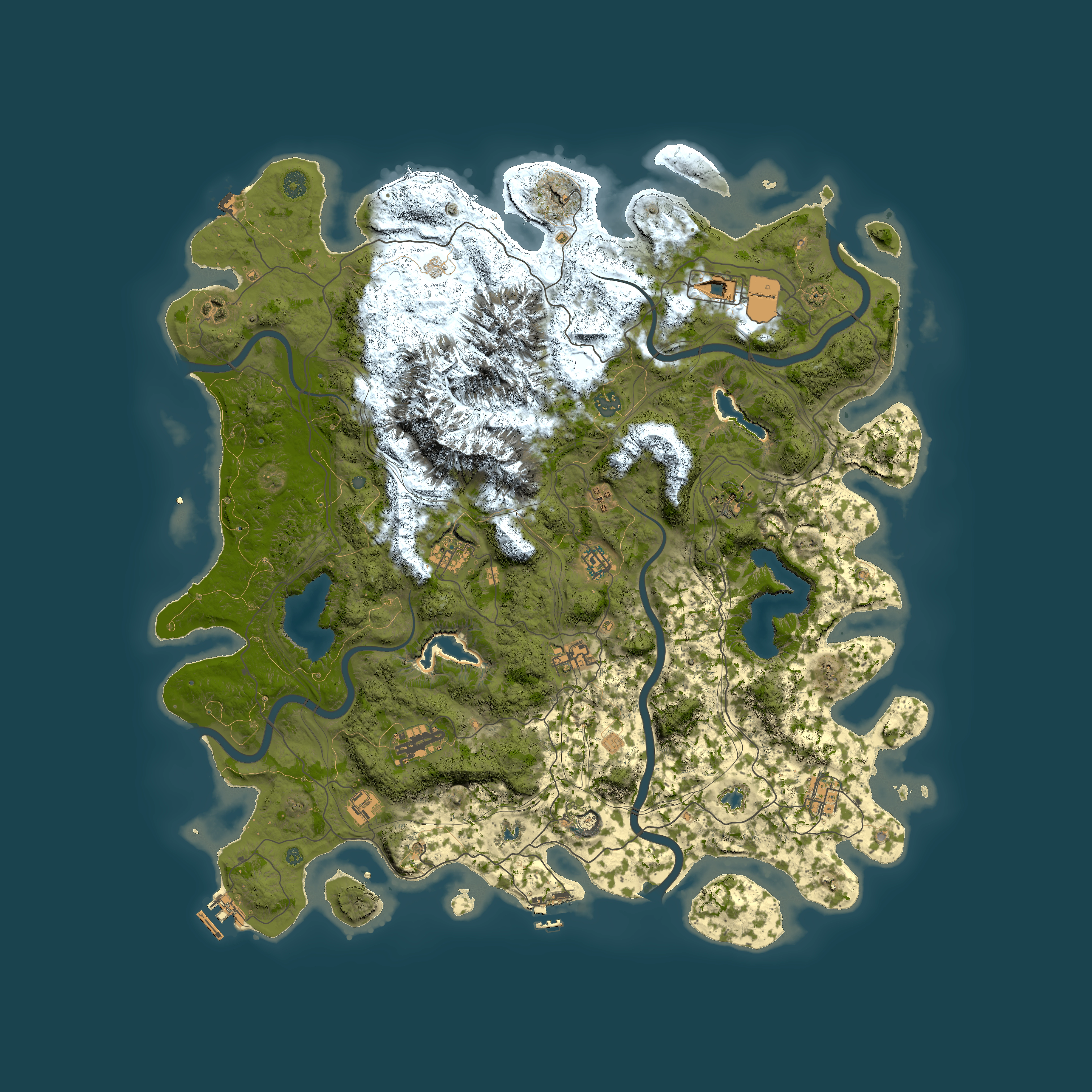 Full top-down render of Rust map seed 1274938557, 5000x5000m