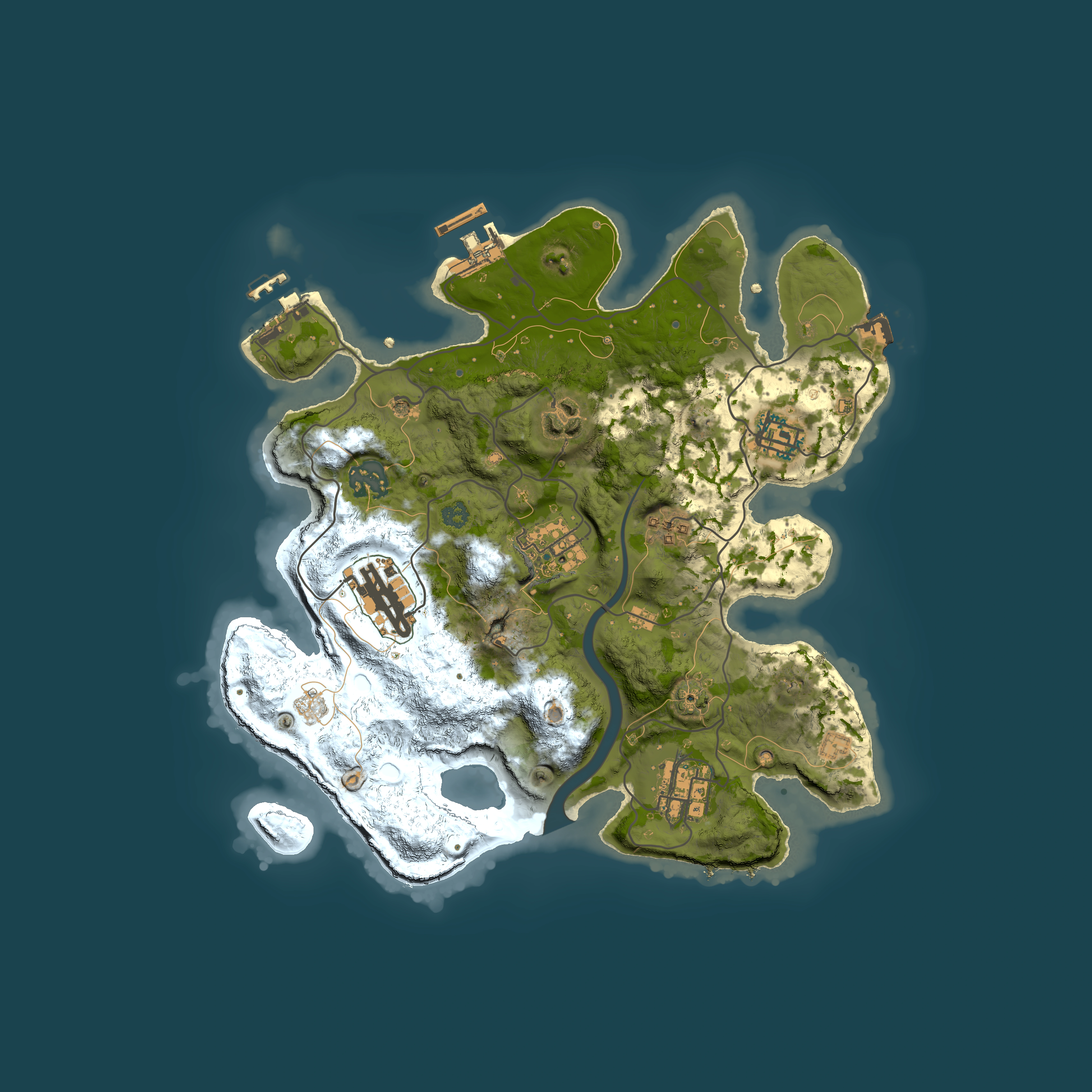 Full top-down render of Rust map seed 1004164999, 3000x3000m