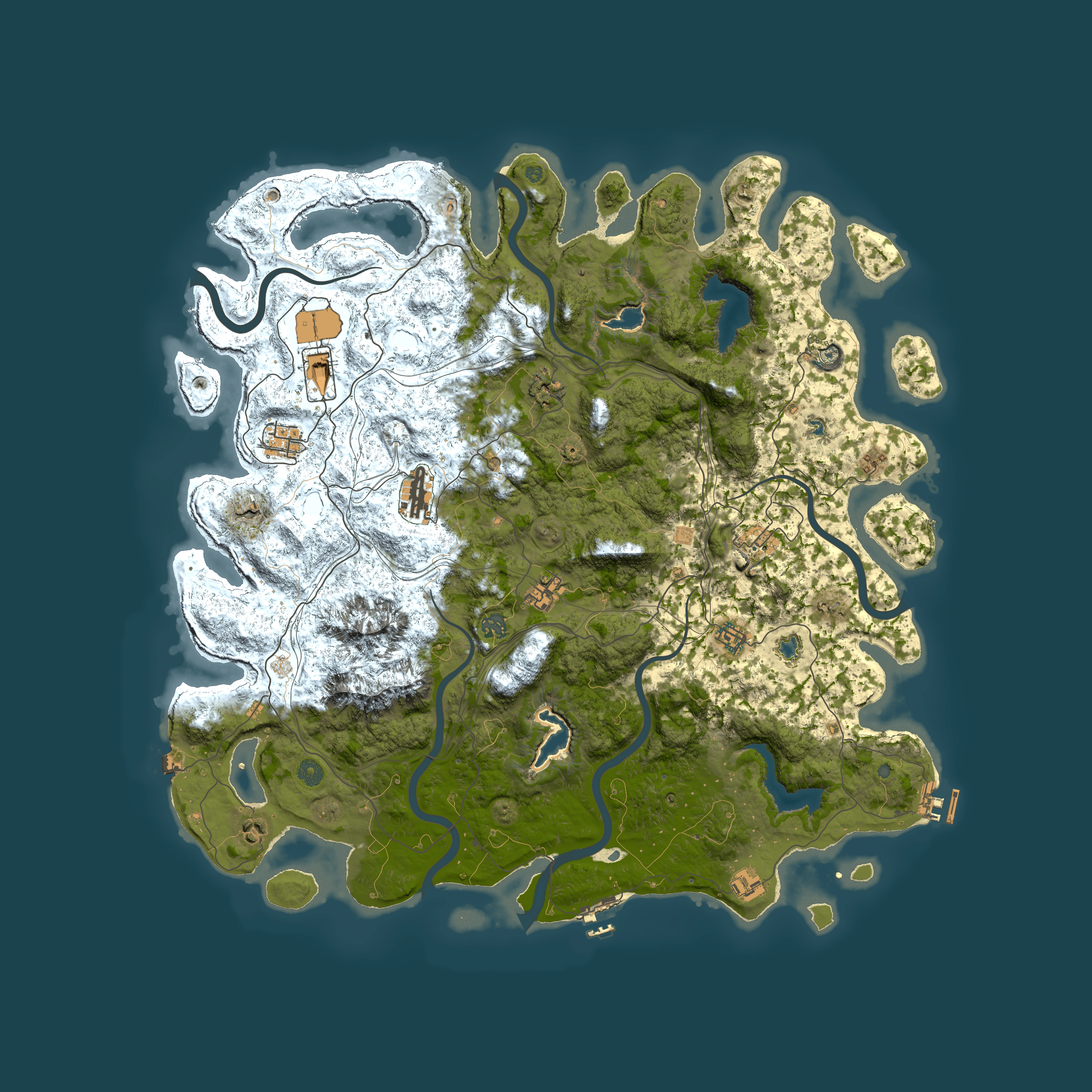 Full top-down render of Rust map seed 551122316, 5000x5000m