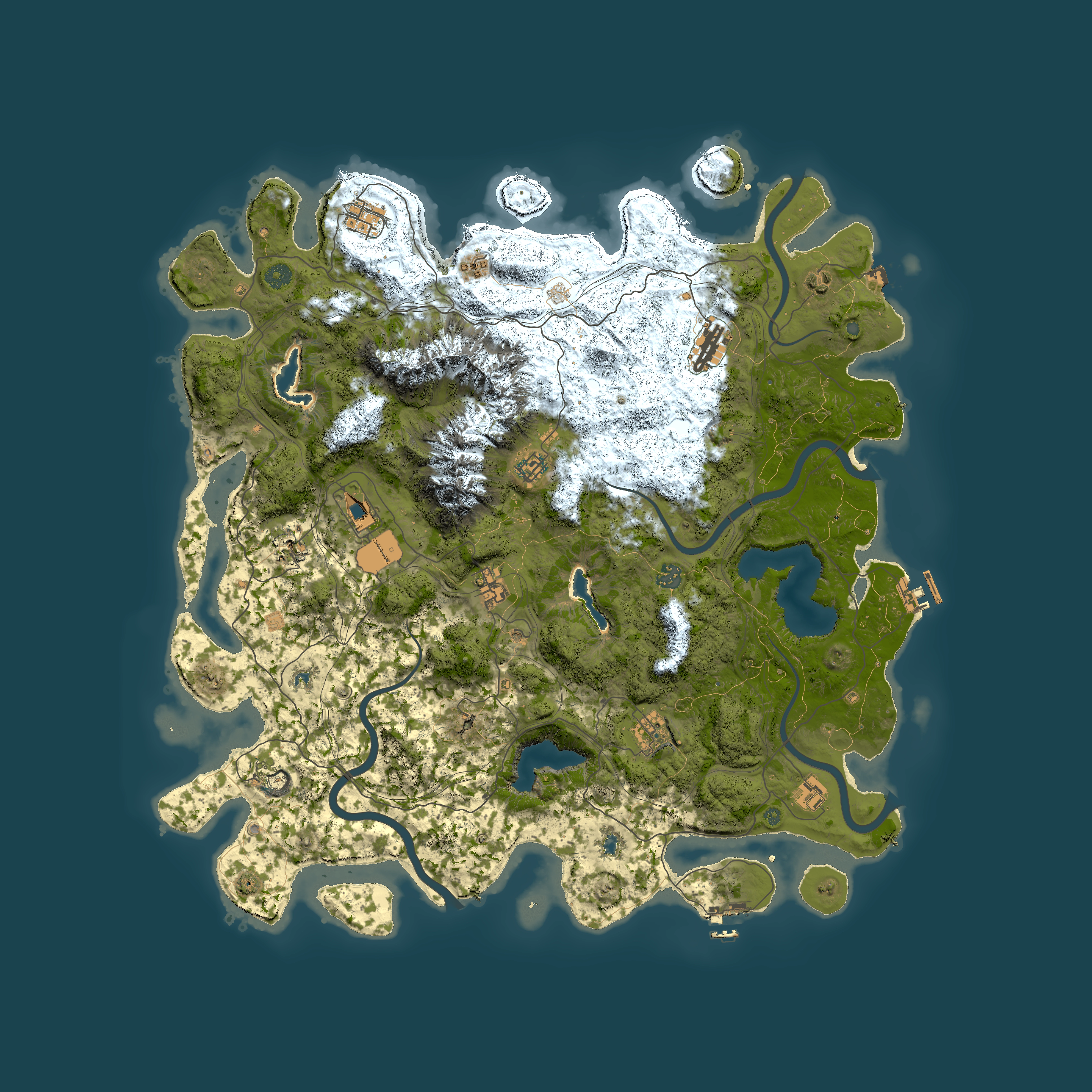 Full top-down render of Rust map seed 1236821259, 5000x5000m