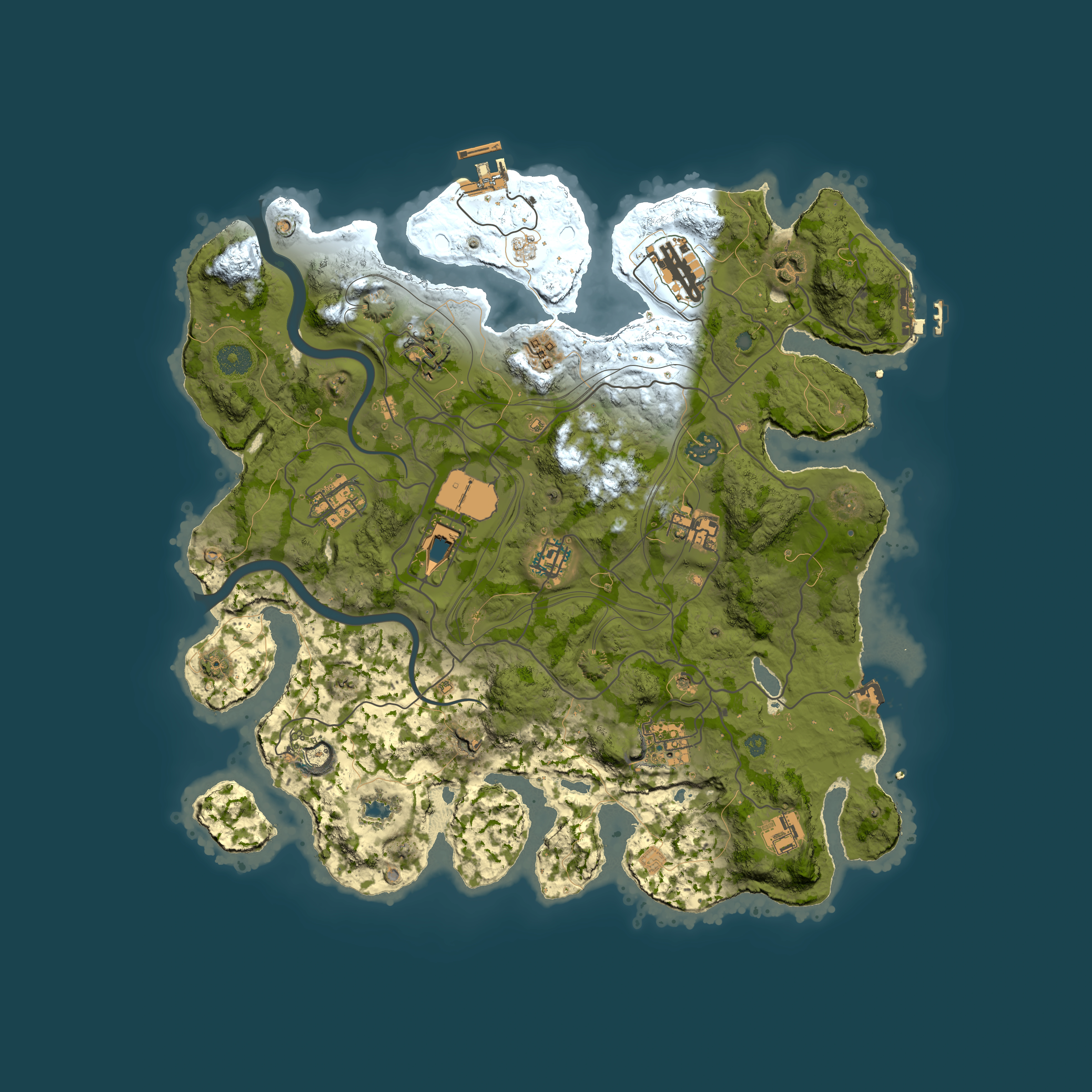 Full top-down render of Rust map seed 1337, 3850x3850m