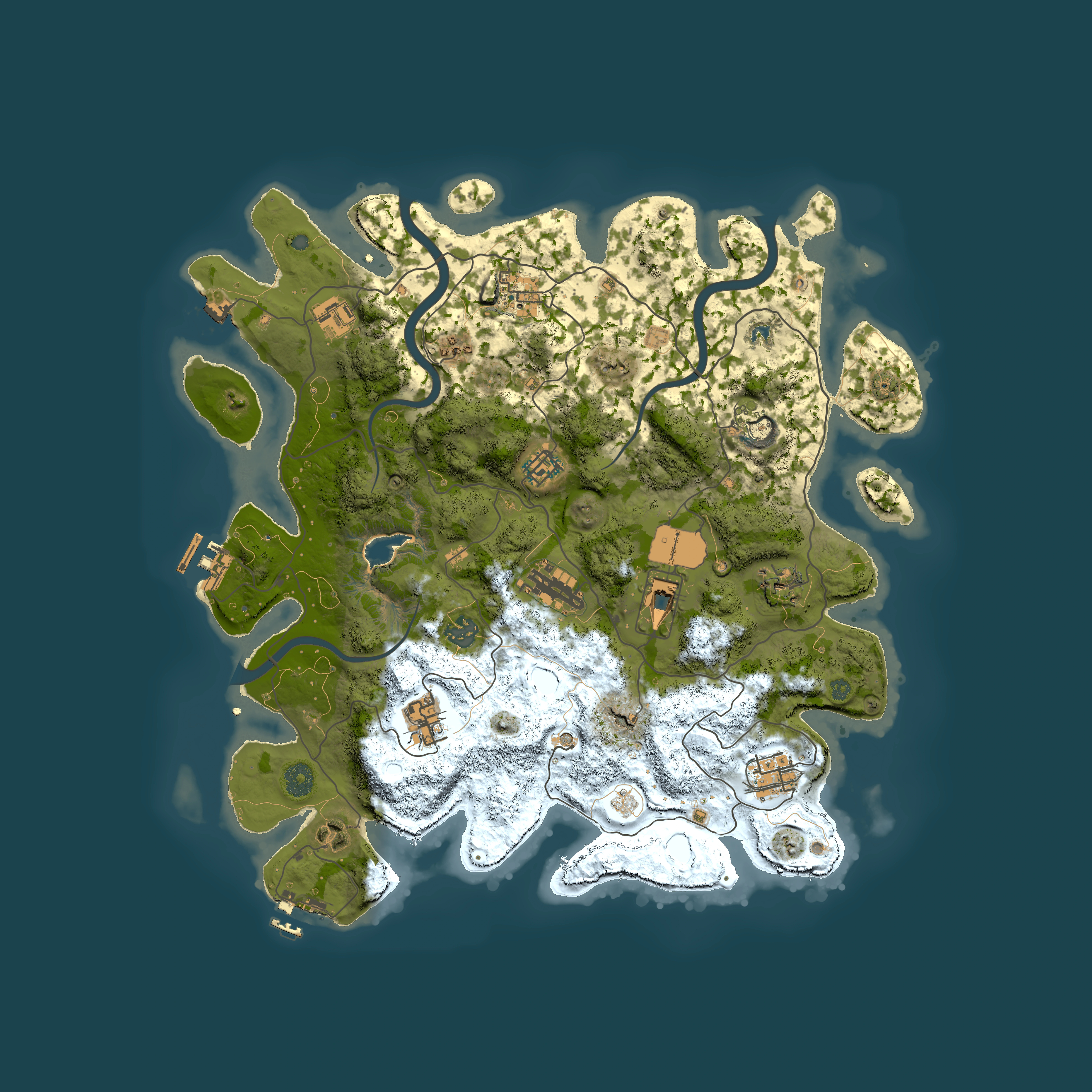 Full top-down render of Rust map seed 869511936, 4000x4000m