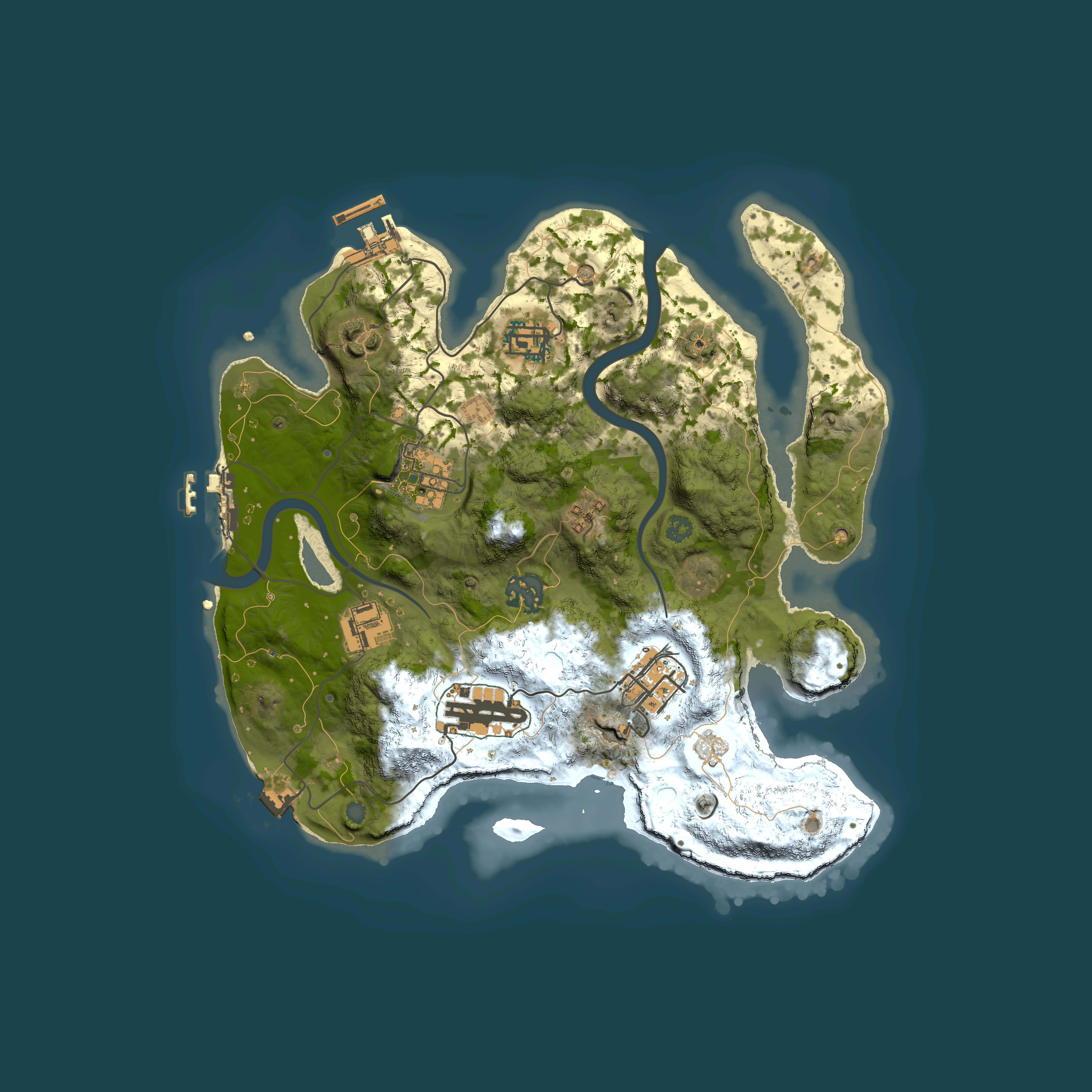 Full top-down render of Rust map seed 616363877, 3000x3000m