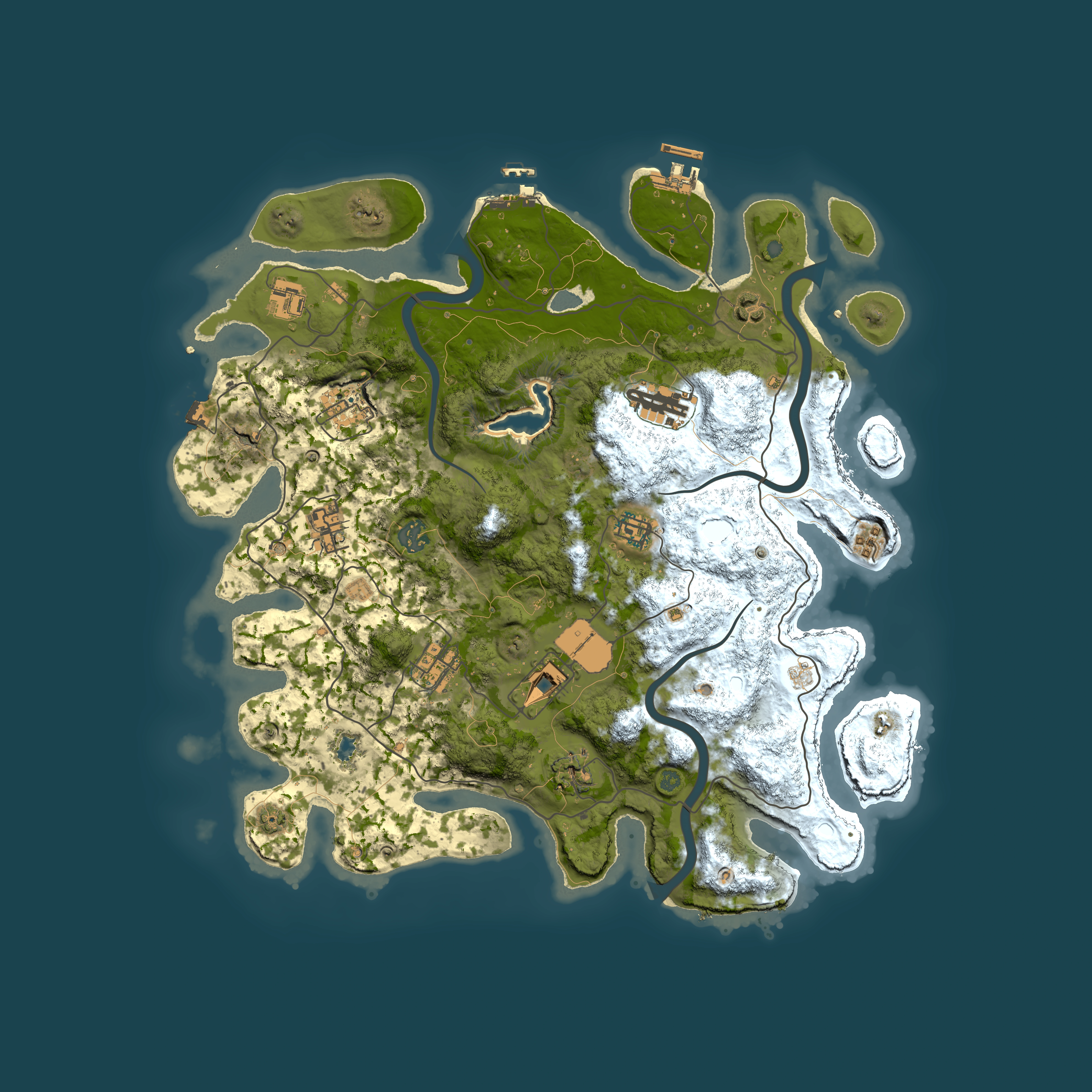 Full top-down render of Rust map seed 1666841350, 4000x4000m