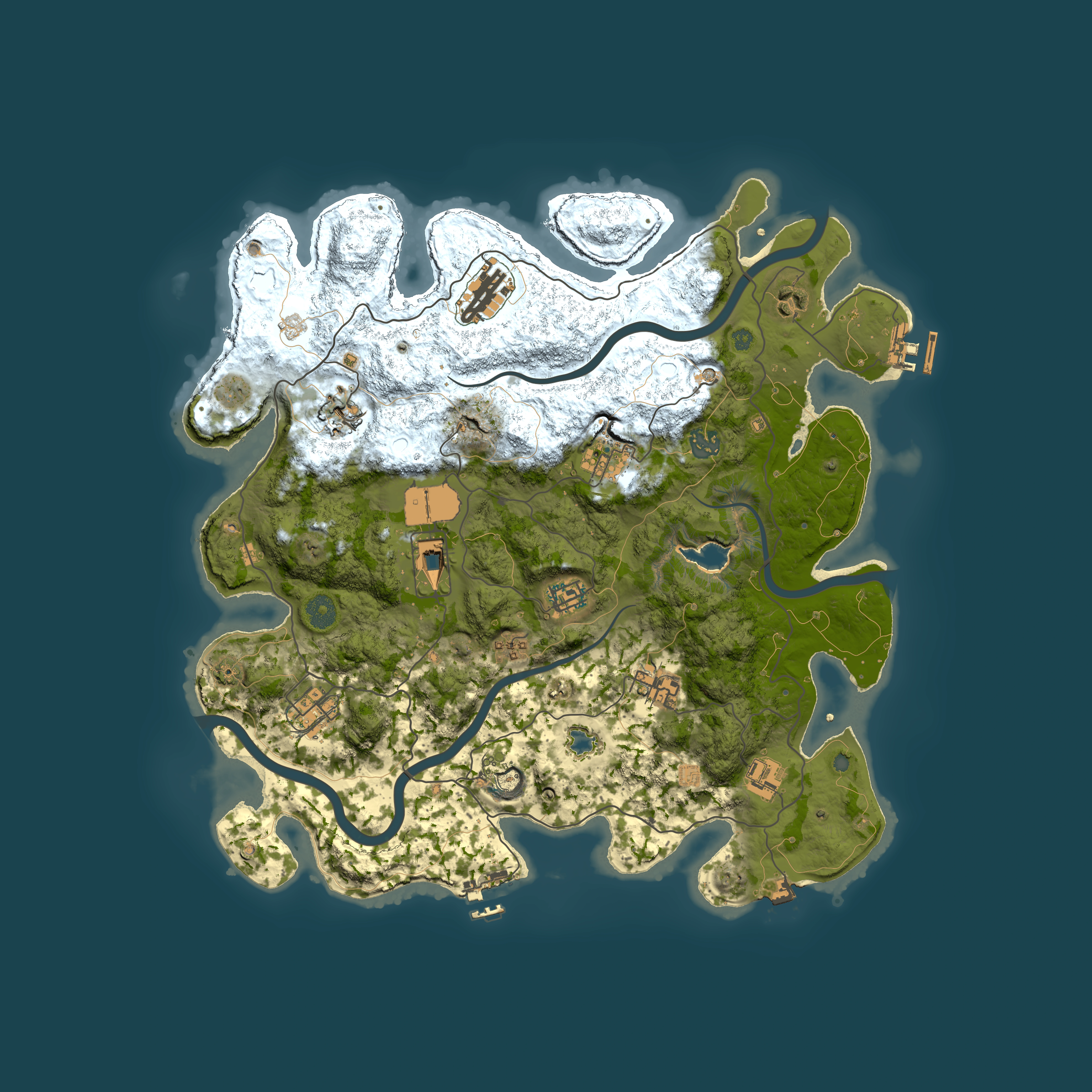 Full top-down render of Rust map seed 1219102227, 4000x4000m