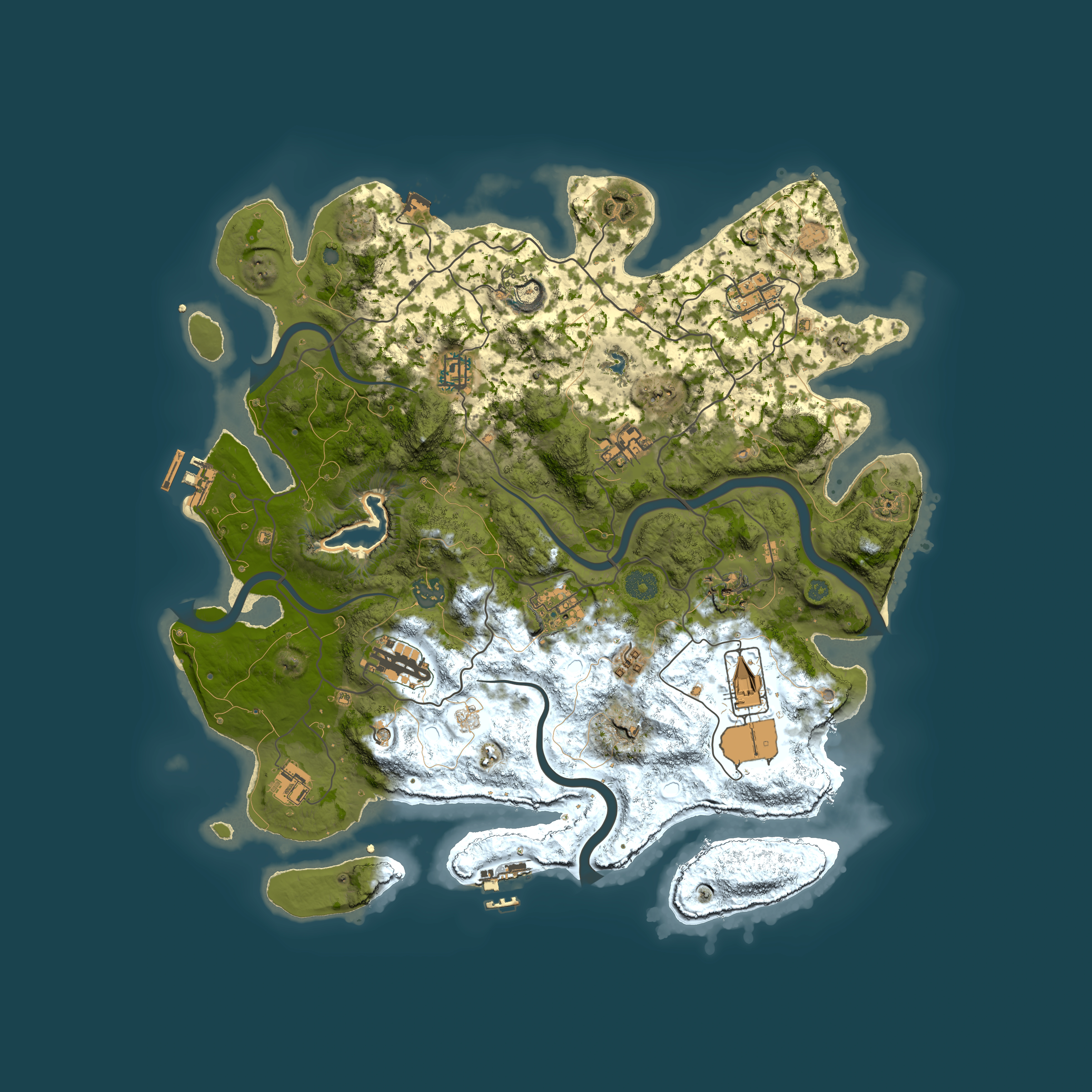 Full top-down render of Rust map seed 437019128, 4000x4000m