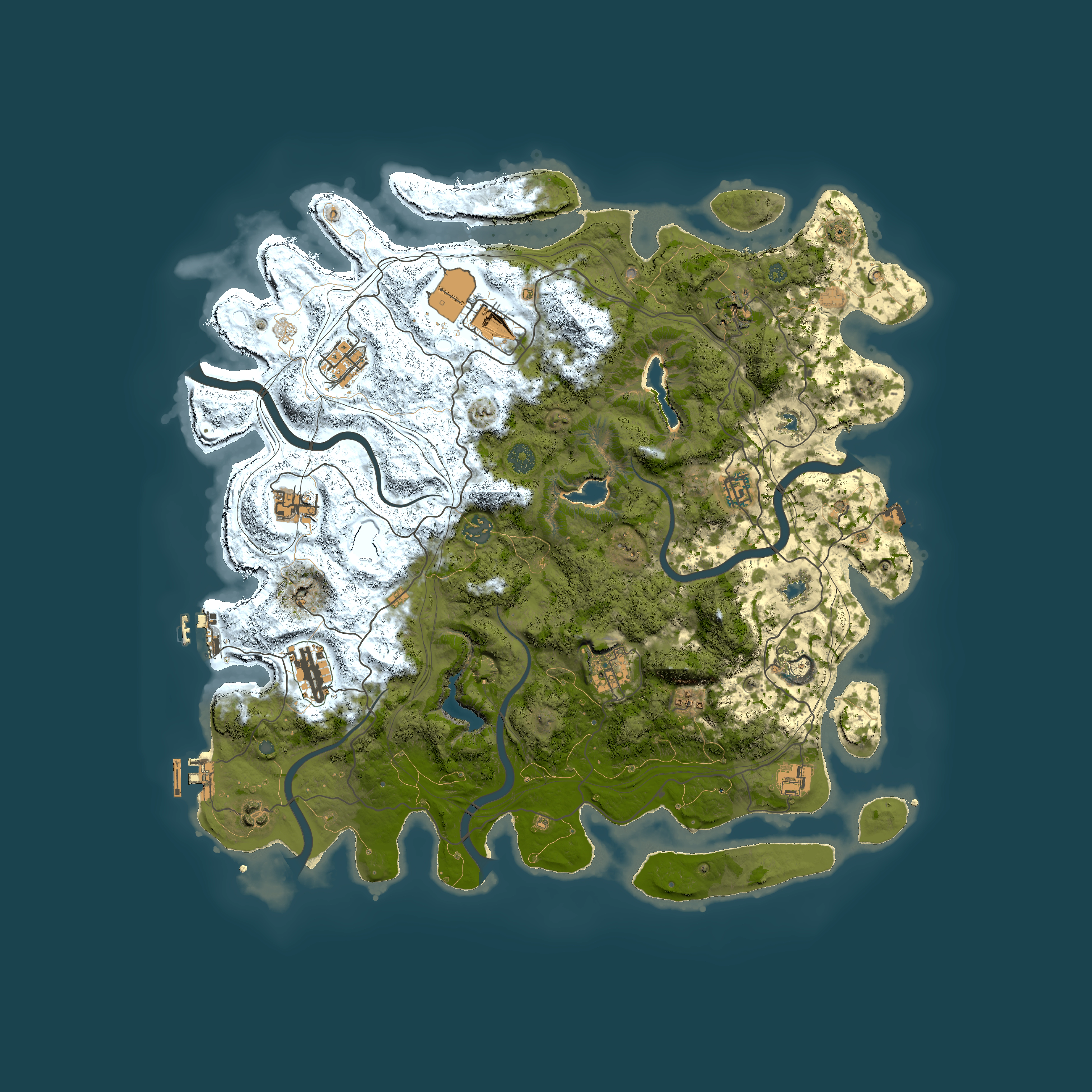 Full top-down render of Rust map seed 23021775, 4500x4500m