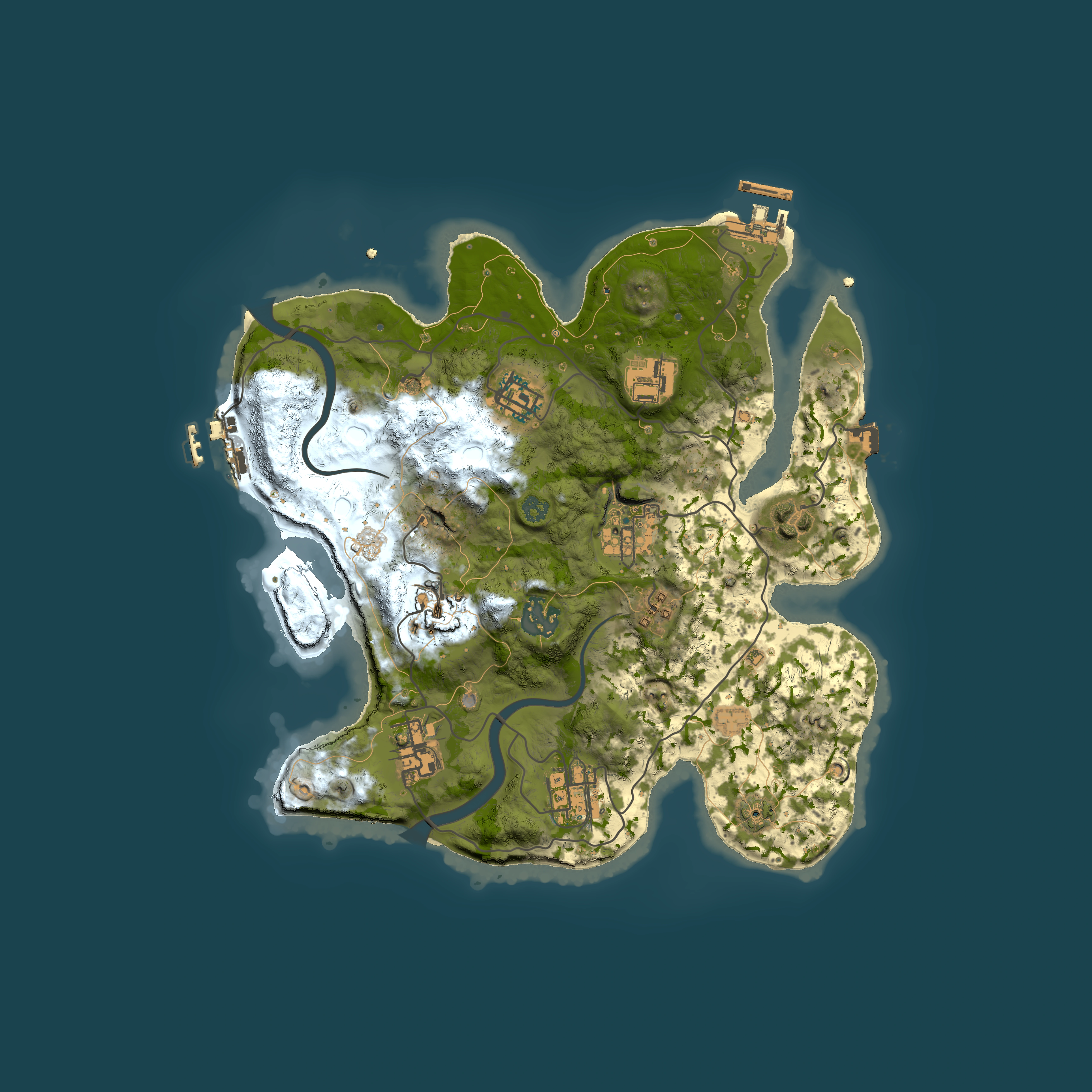 Full top-down render of Rust map seed 739916111, 3000x3000m
