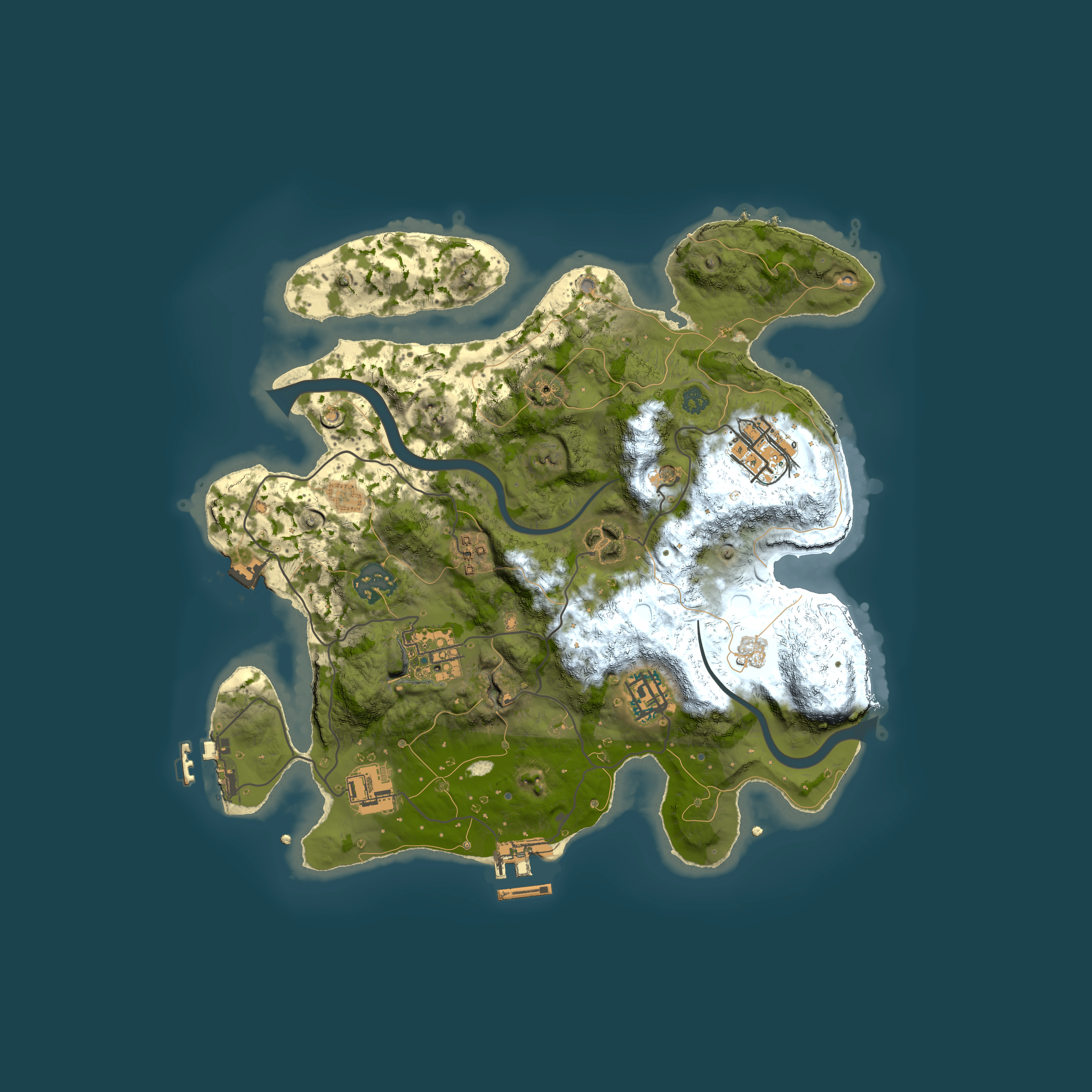 Full top-down render of Rust map seed 231648835, 3000x3000m