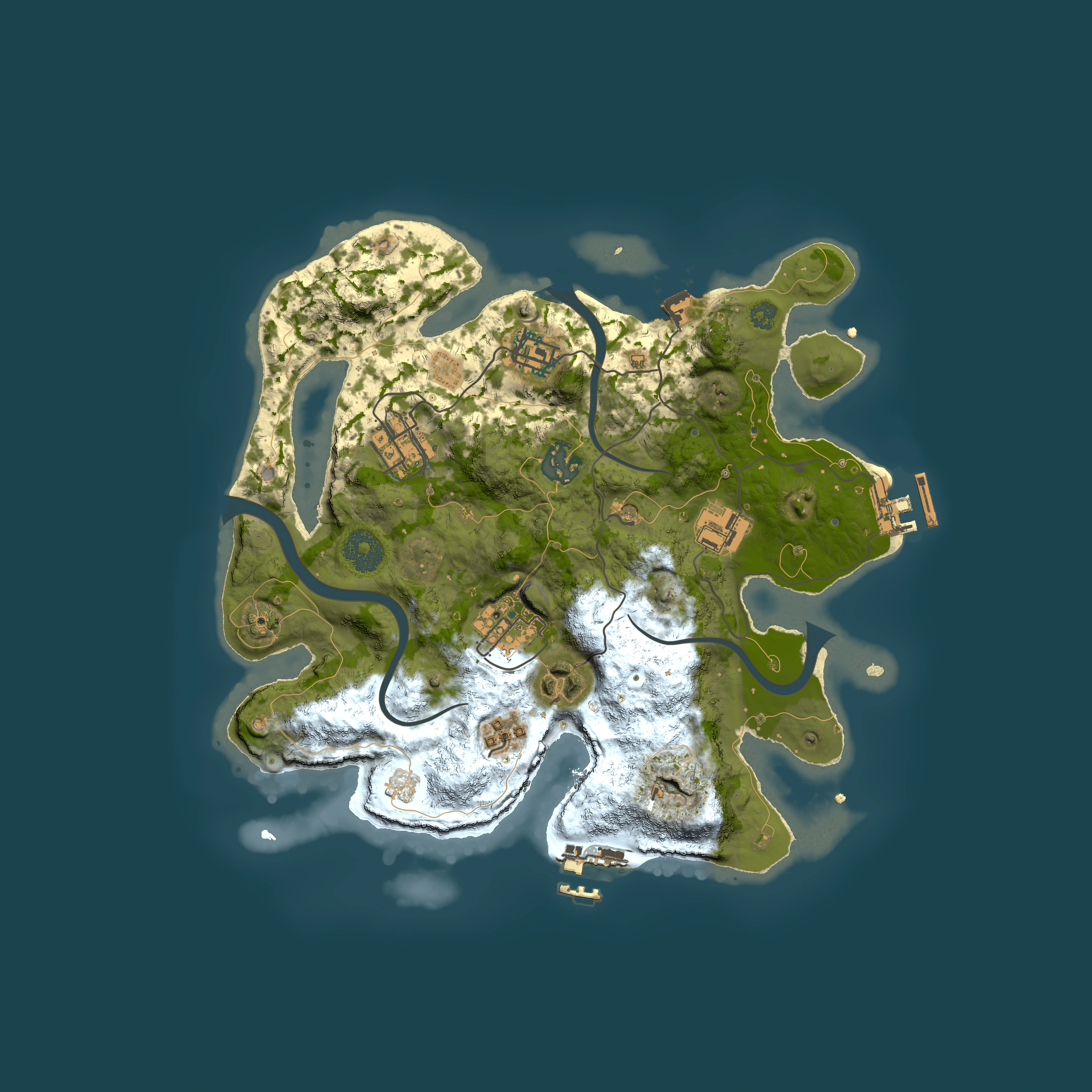 Full top-down render of Rust map seed 2137493892, 3000x3000m