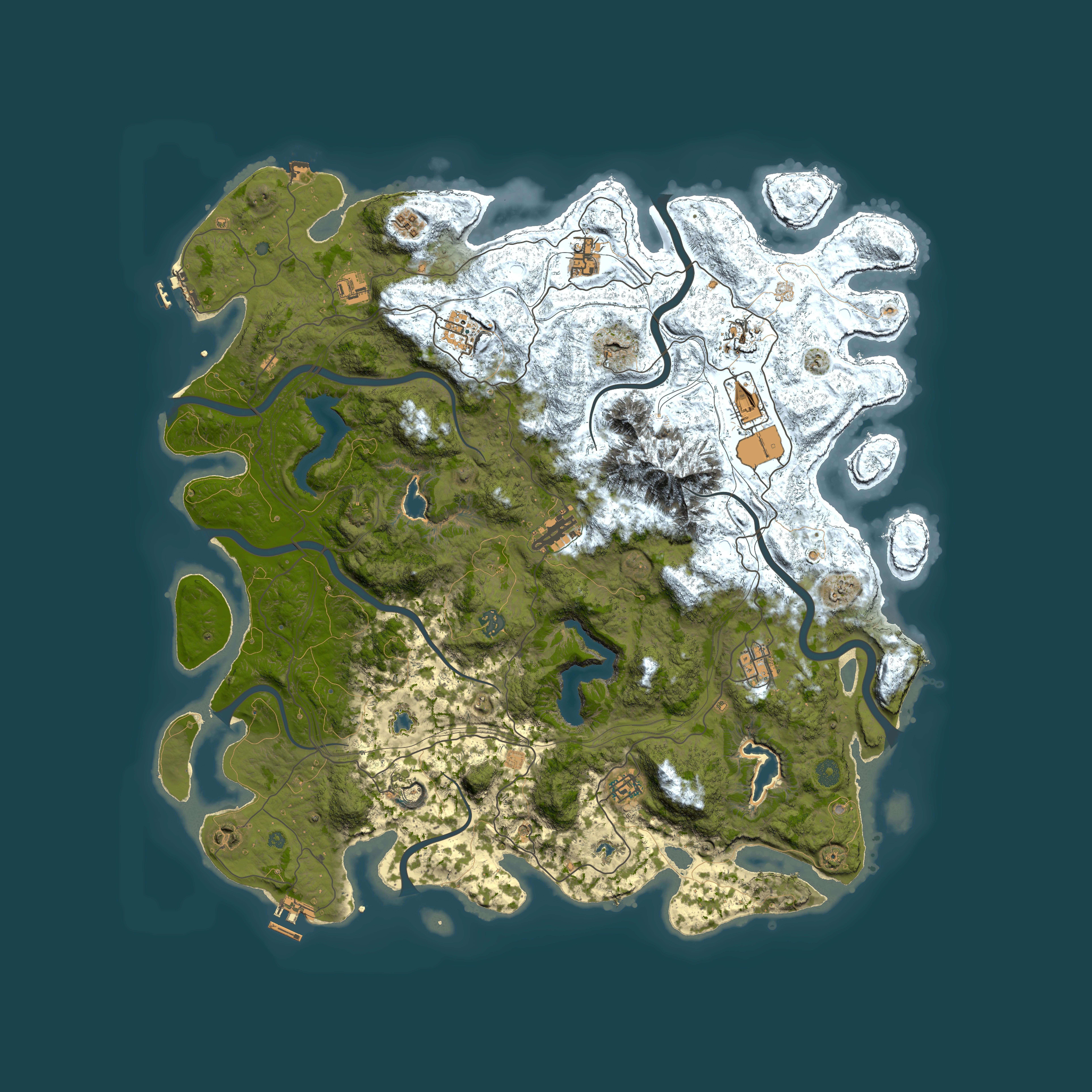Full top-down render of Rust map seed 743706273, 5000x5000m