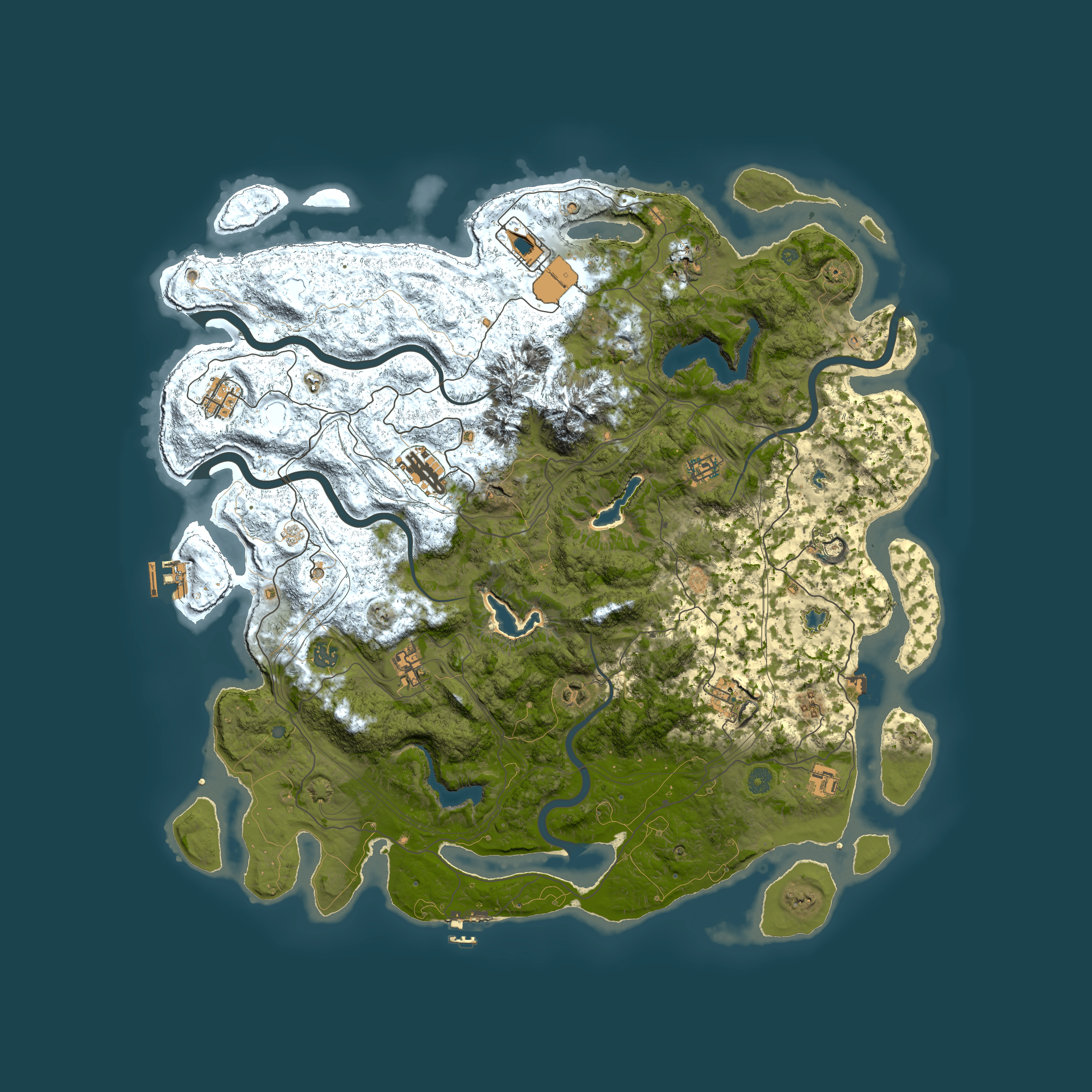 Full top-down render of Rust map seed 212497104, 5000x5000m