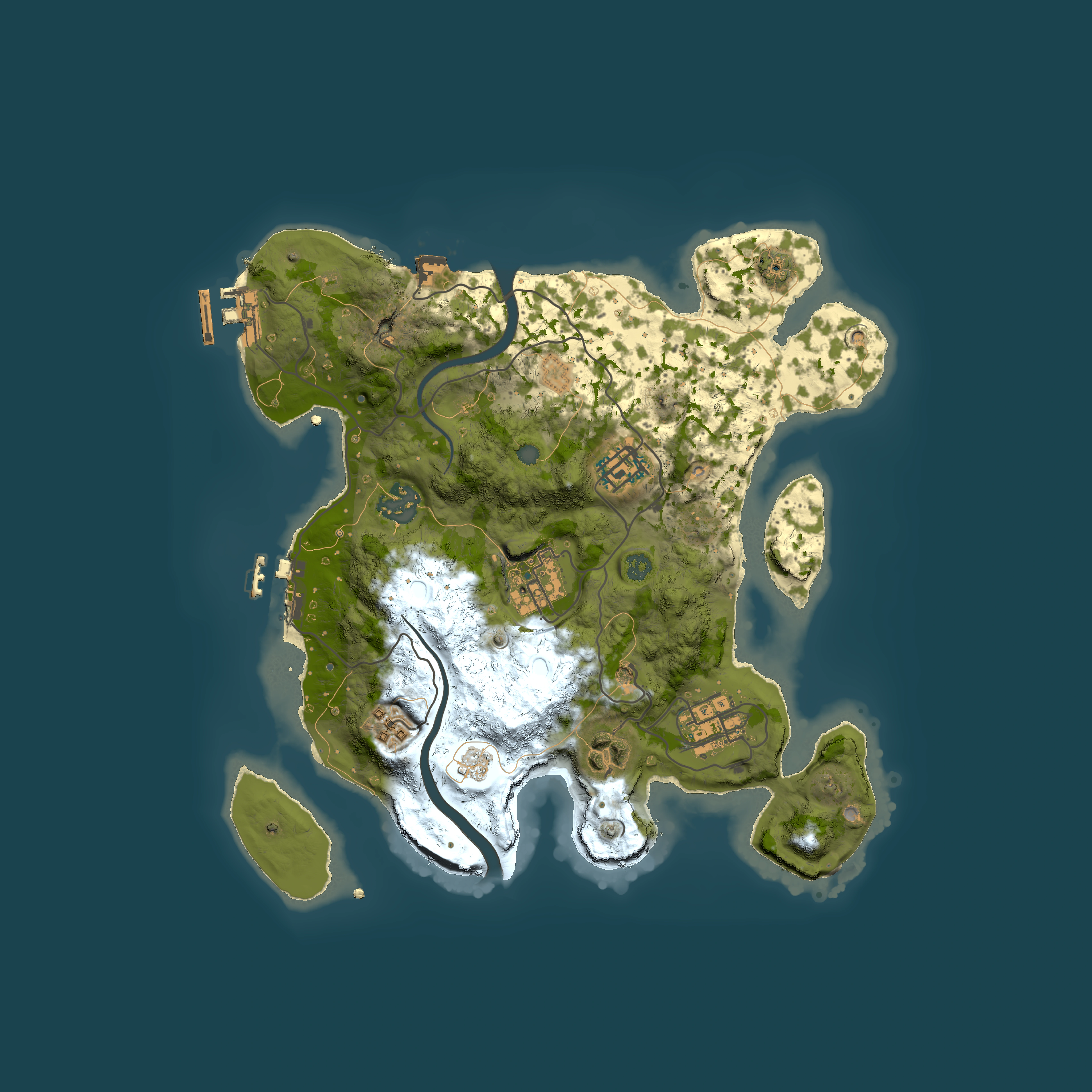 Full top-down render of Rust map seed 736038897, 3000x3000m