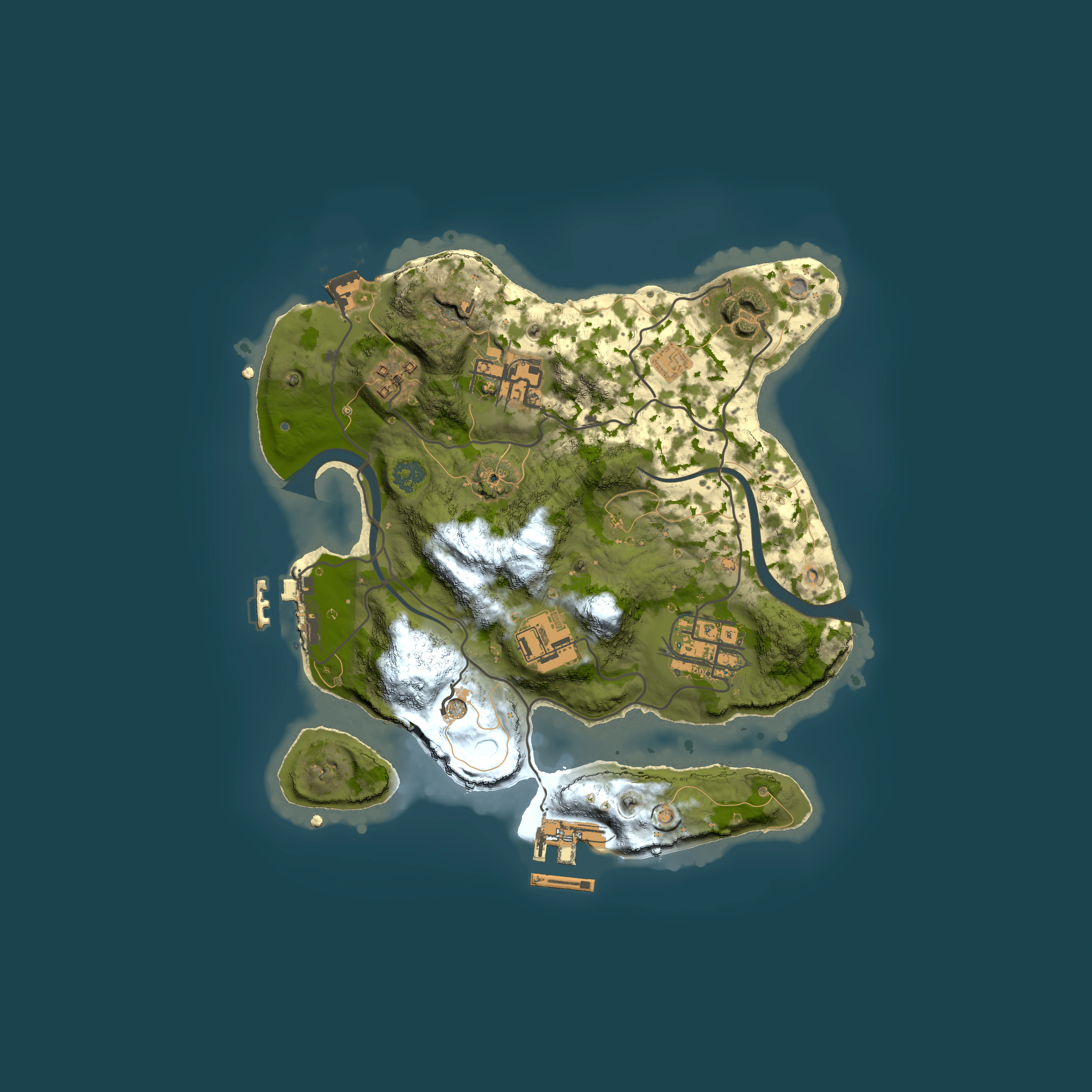 Full top-down render of Rust map seed 1623629092, 2500x2500m
