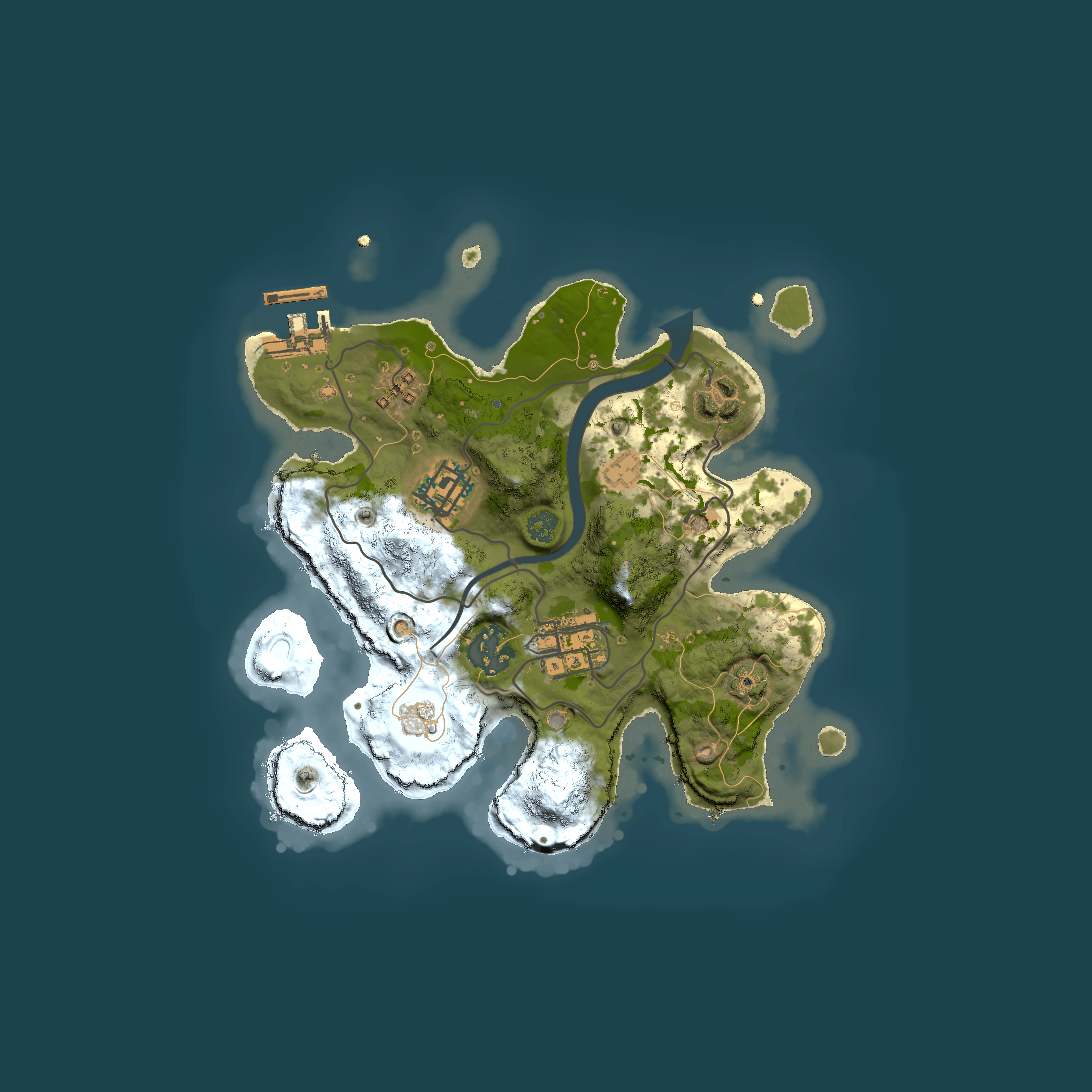 Full top-down render of Rust map seed 86599532, 2500x2500m