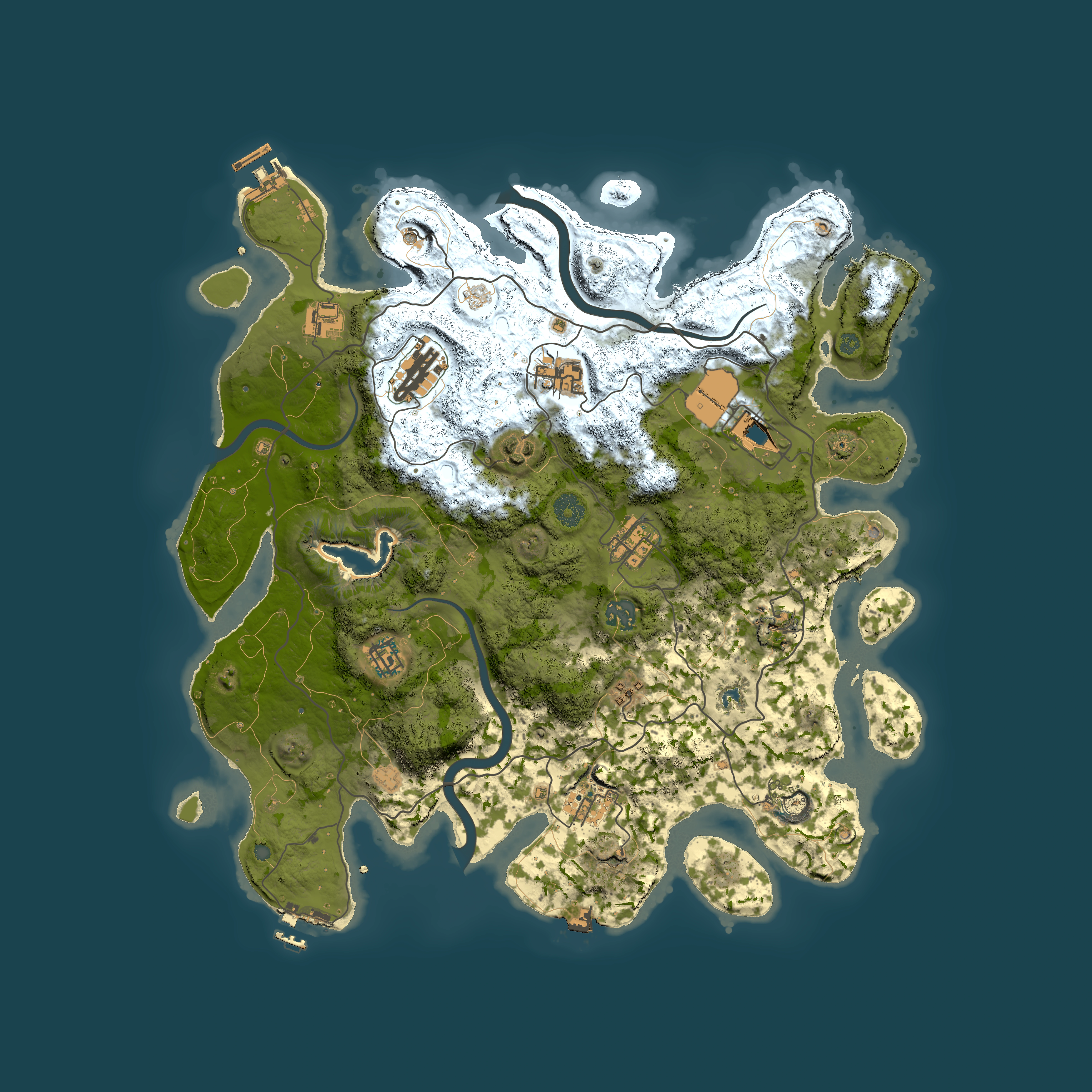 Full top-down render of Rust map seed 701901343, 4000x4000m