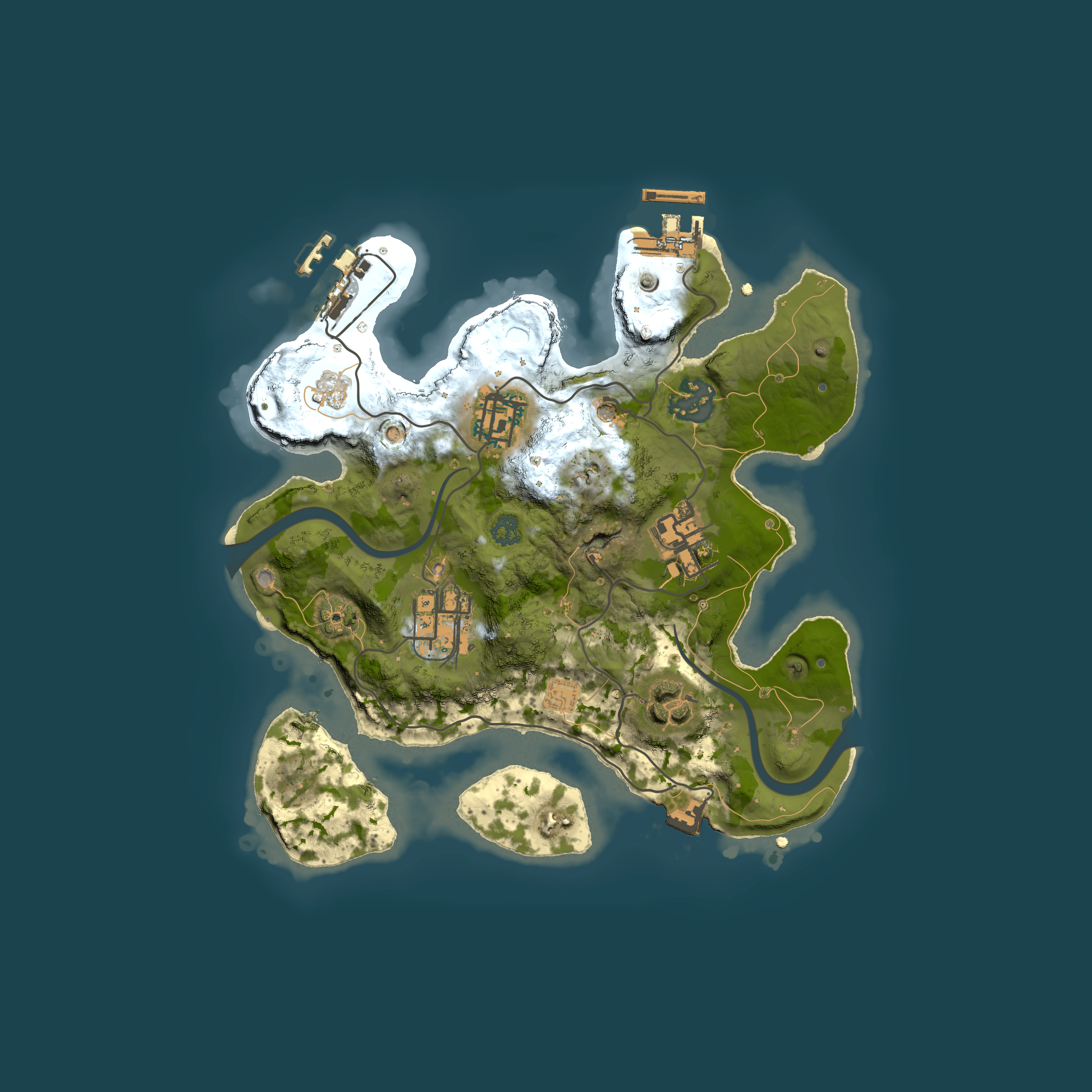 Full top-down render of Rust map seed 306558443, 2500x2500m