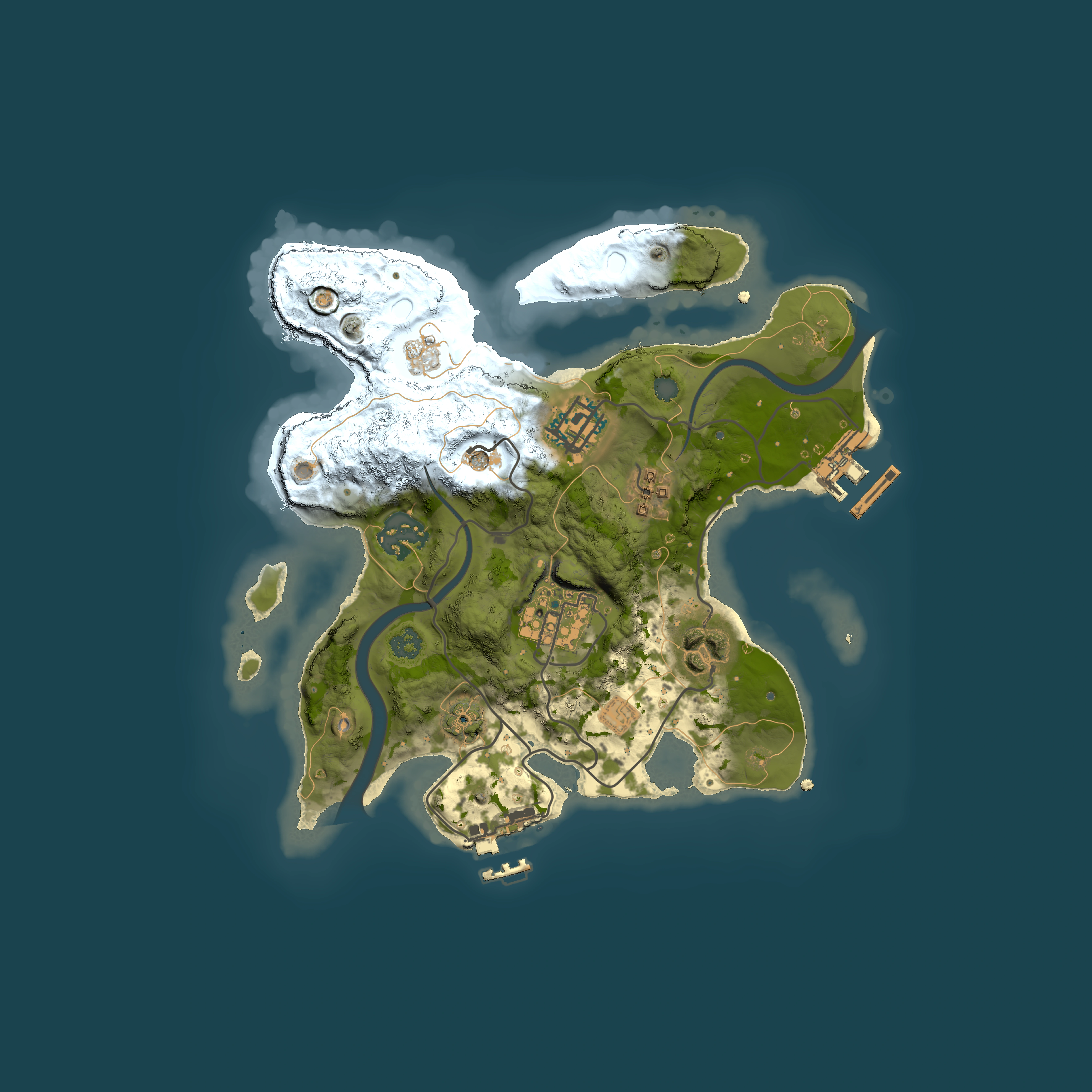 Full top-down render of Rust map seed 25584127, 2500x2500m