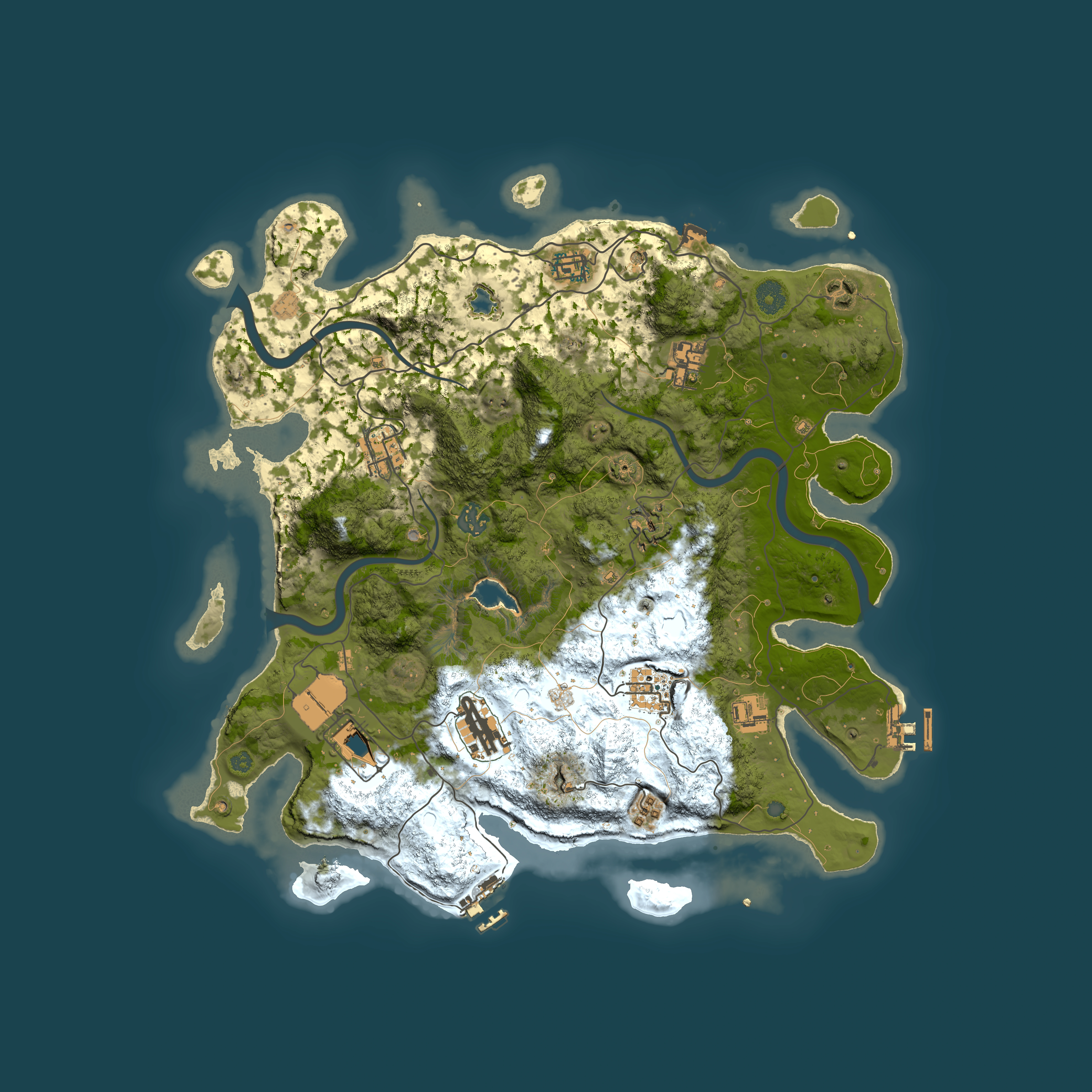 Full top-down render of Rust map seed 987491586, 4000x4000m