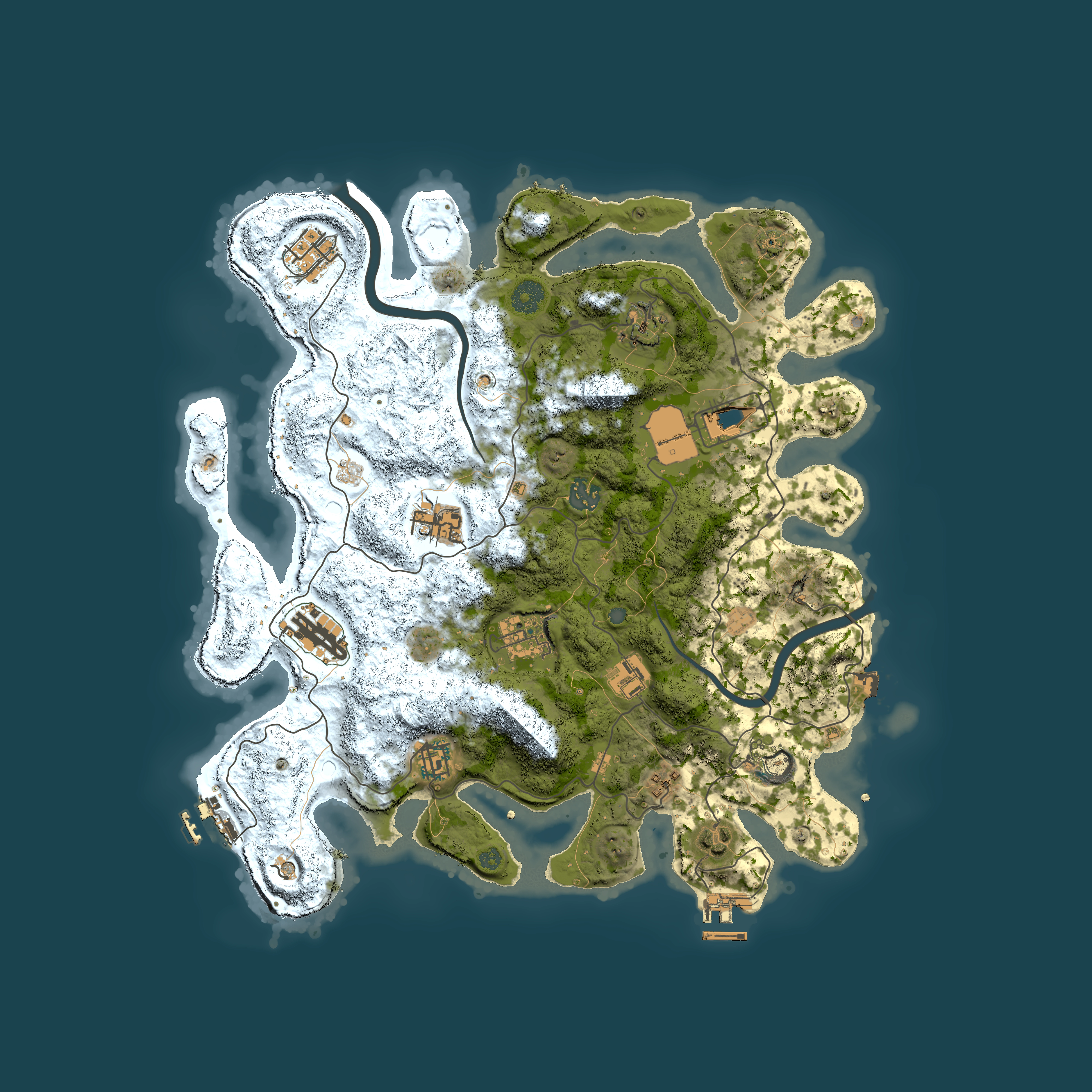 Full top-down render of Rust map seed 0, 3800x3800m