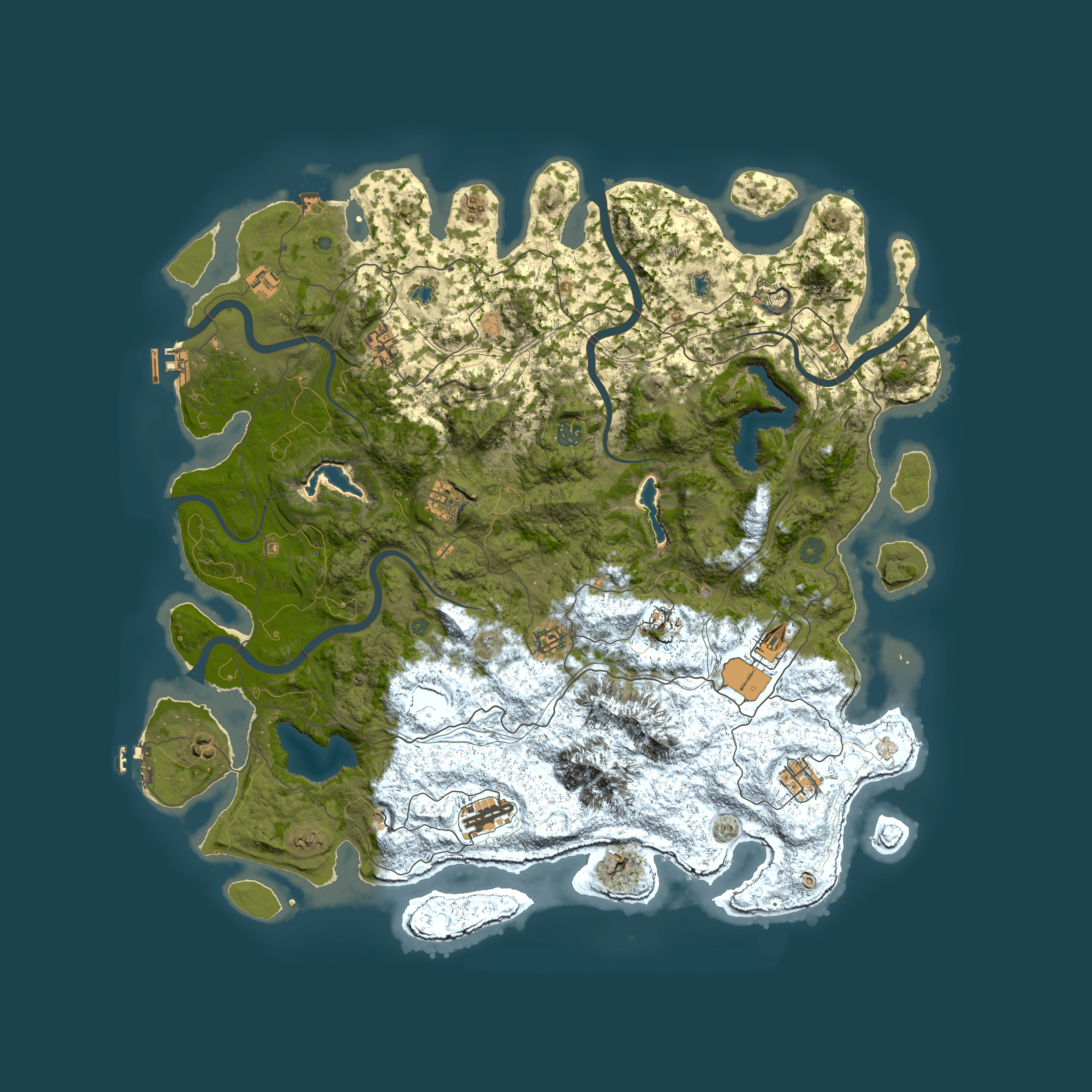 Full top-down render of Rust map seed 27315642, 5000x5000m