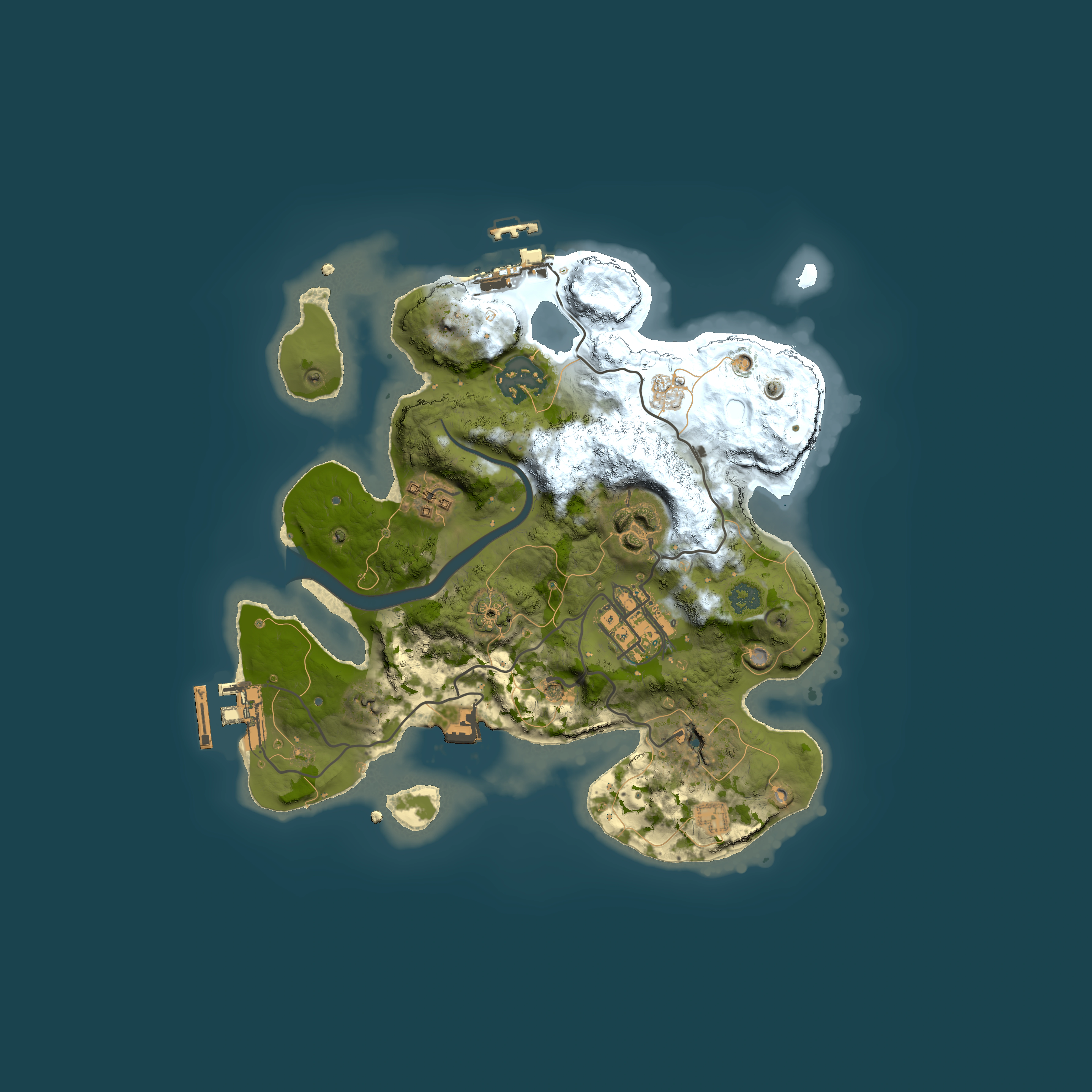 Full top-down render of Rust map seed 2042427418, 2500x2500m