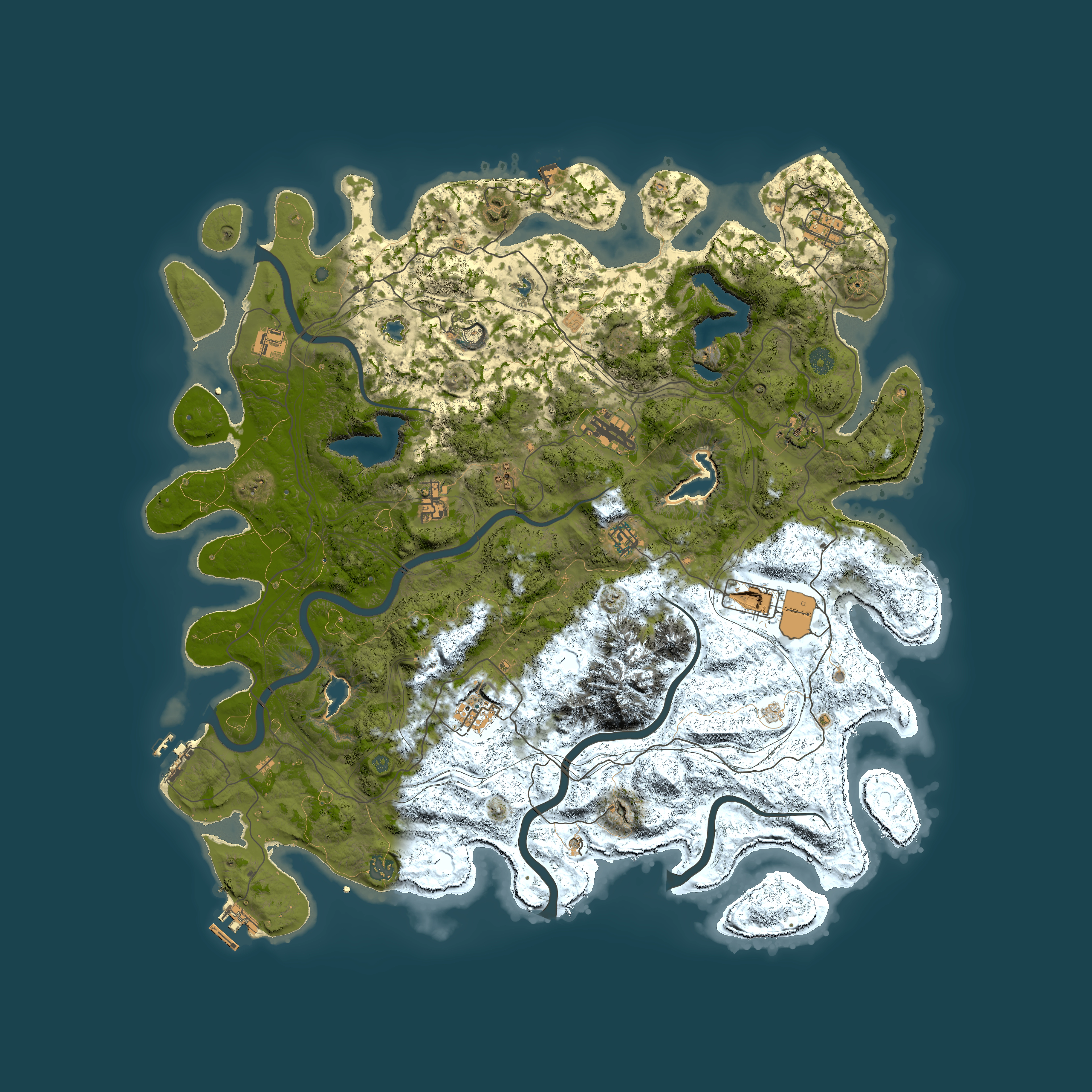 Full top-down render of Rust map seed 1161195364, 5000x5000m