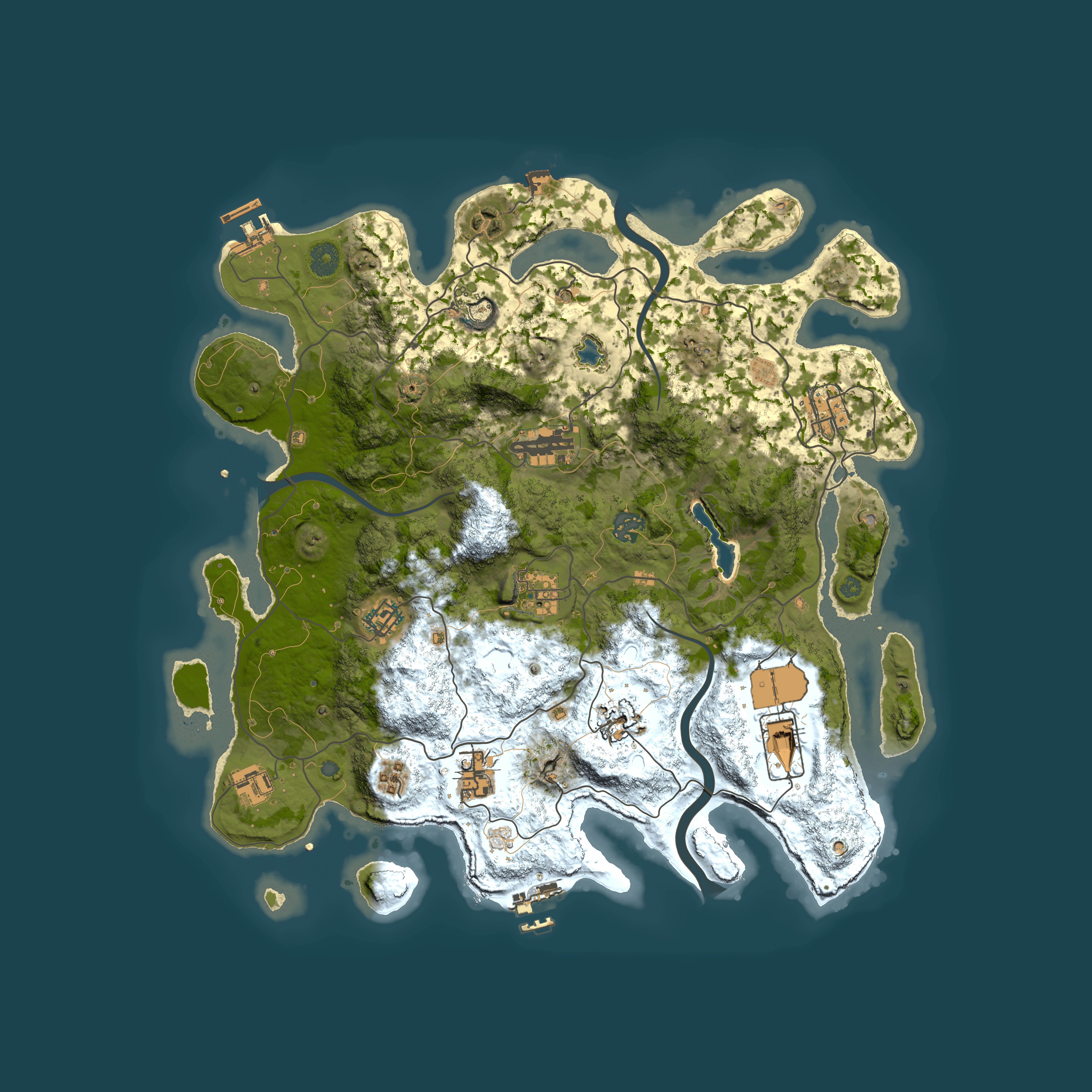 Full top-down render of Rust map seed 1384987602, 4000x4000m
