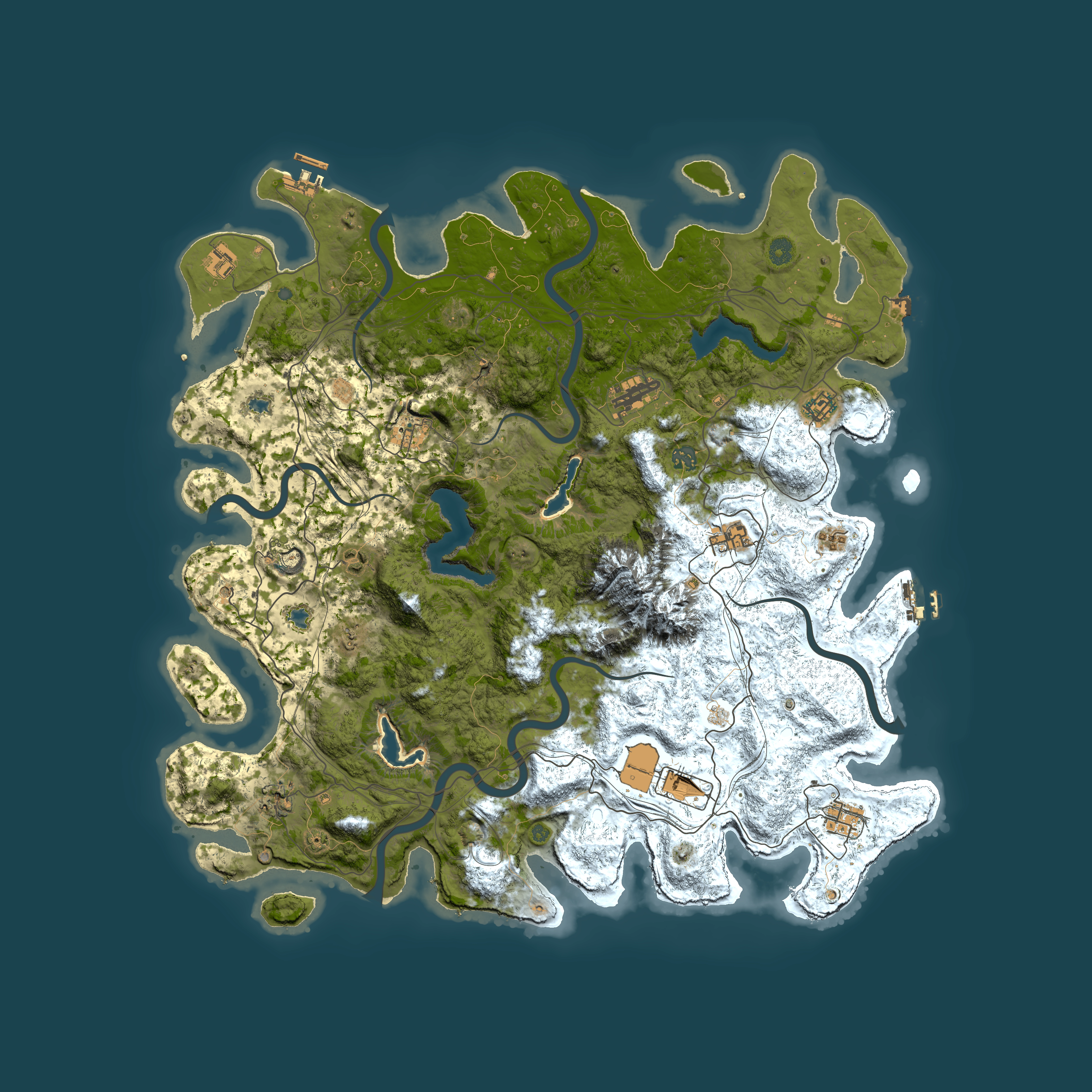 Full top-down render of Rust map seed 20697464, 5000x5000m