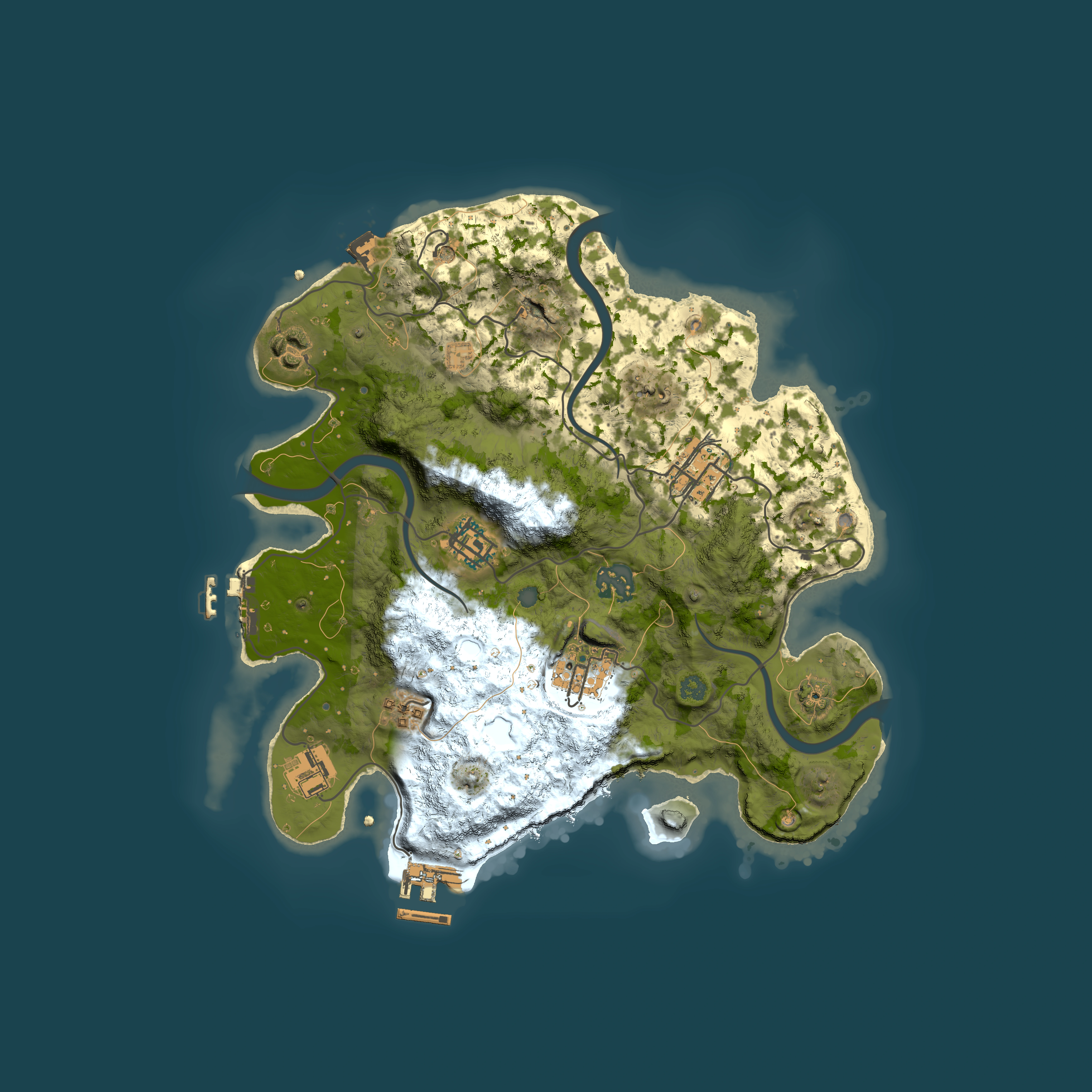 Full top-down render of Rust map seed 980720888, 3000x3000m