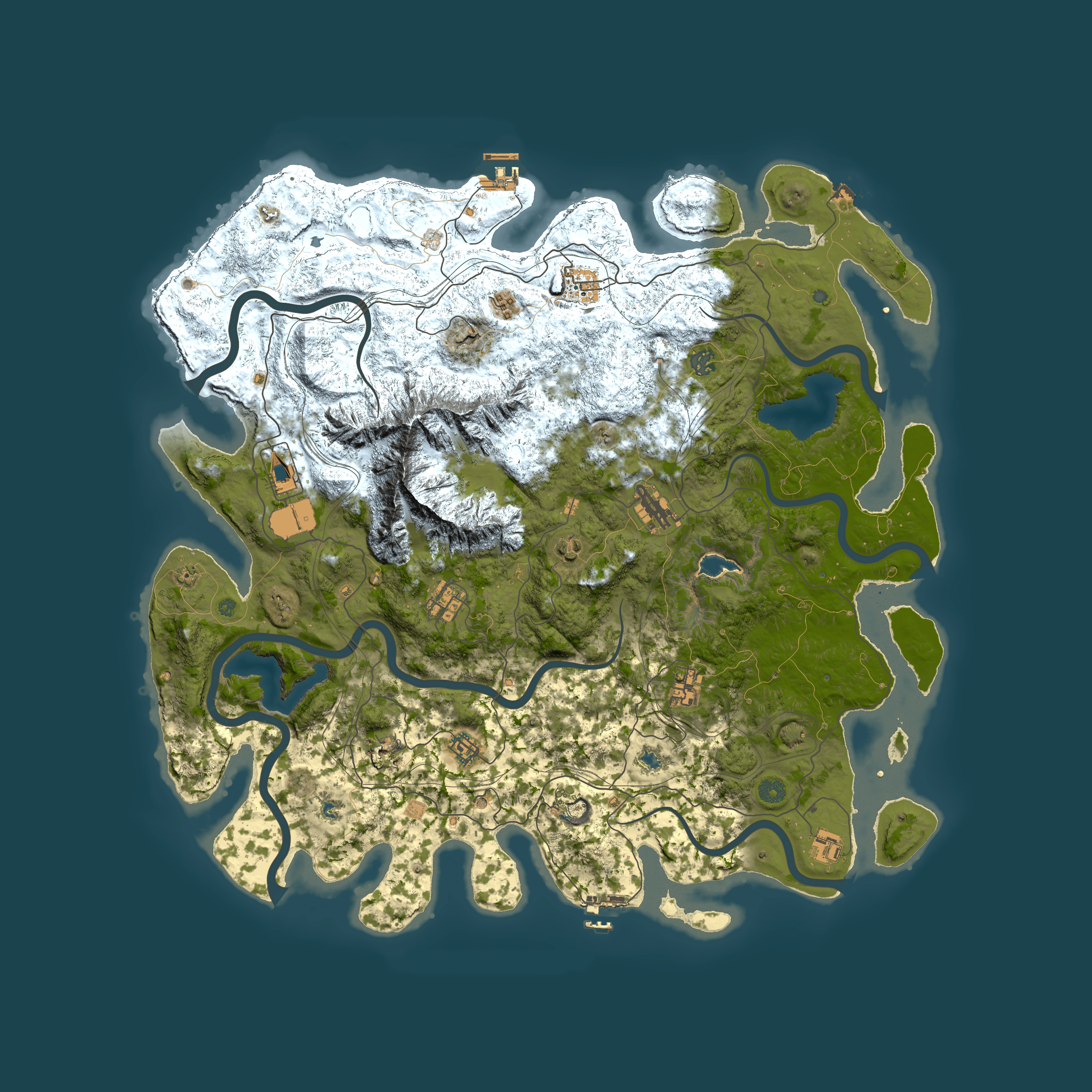 Full top-down render of Rust map seed 2043587707, 5000x5000m