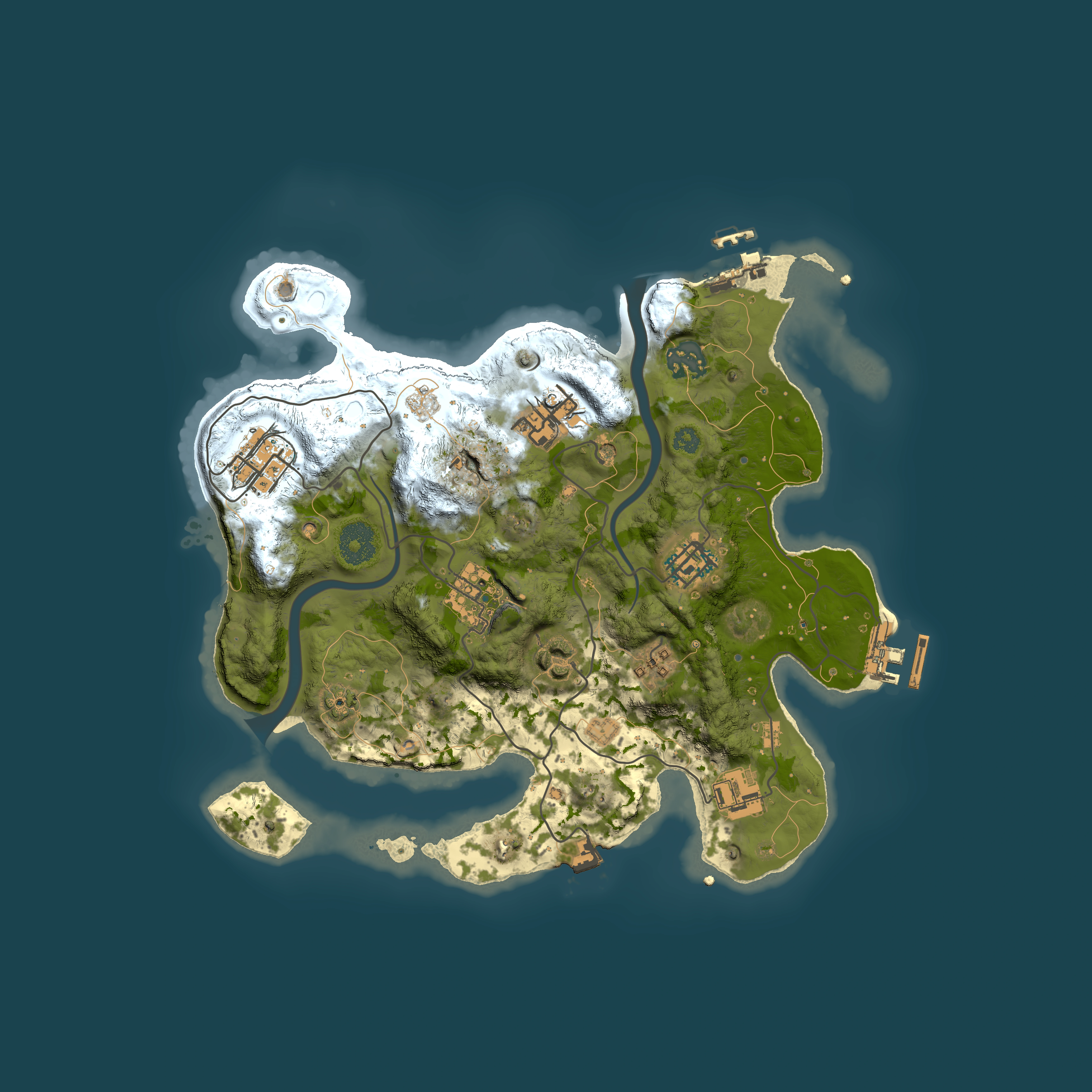 Full top-down render of Rust map seed 1640004641, 3000x3000m