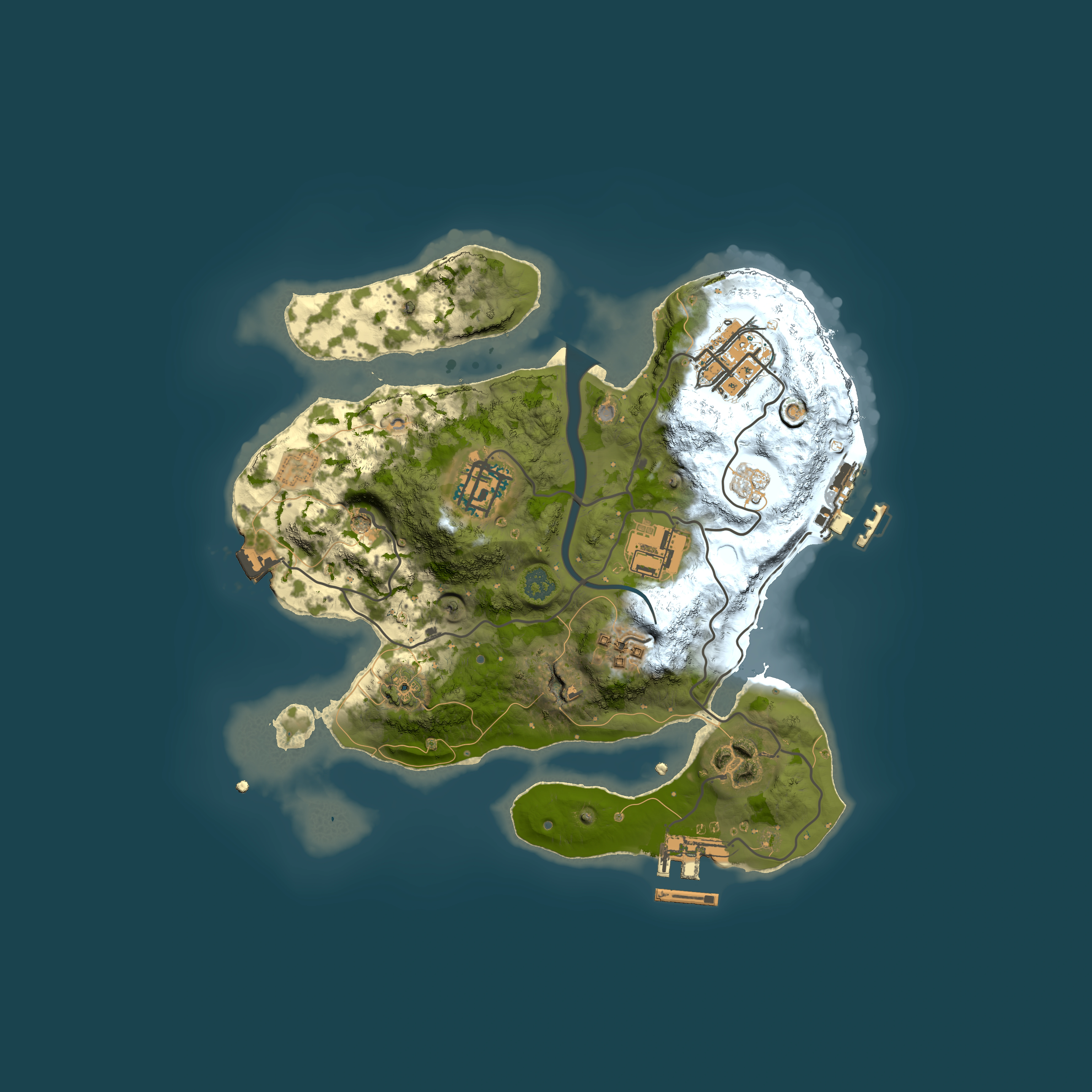 Full top-down render of Rust map seed 153809383, 2500x2500m
