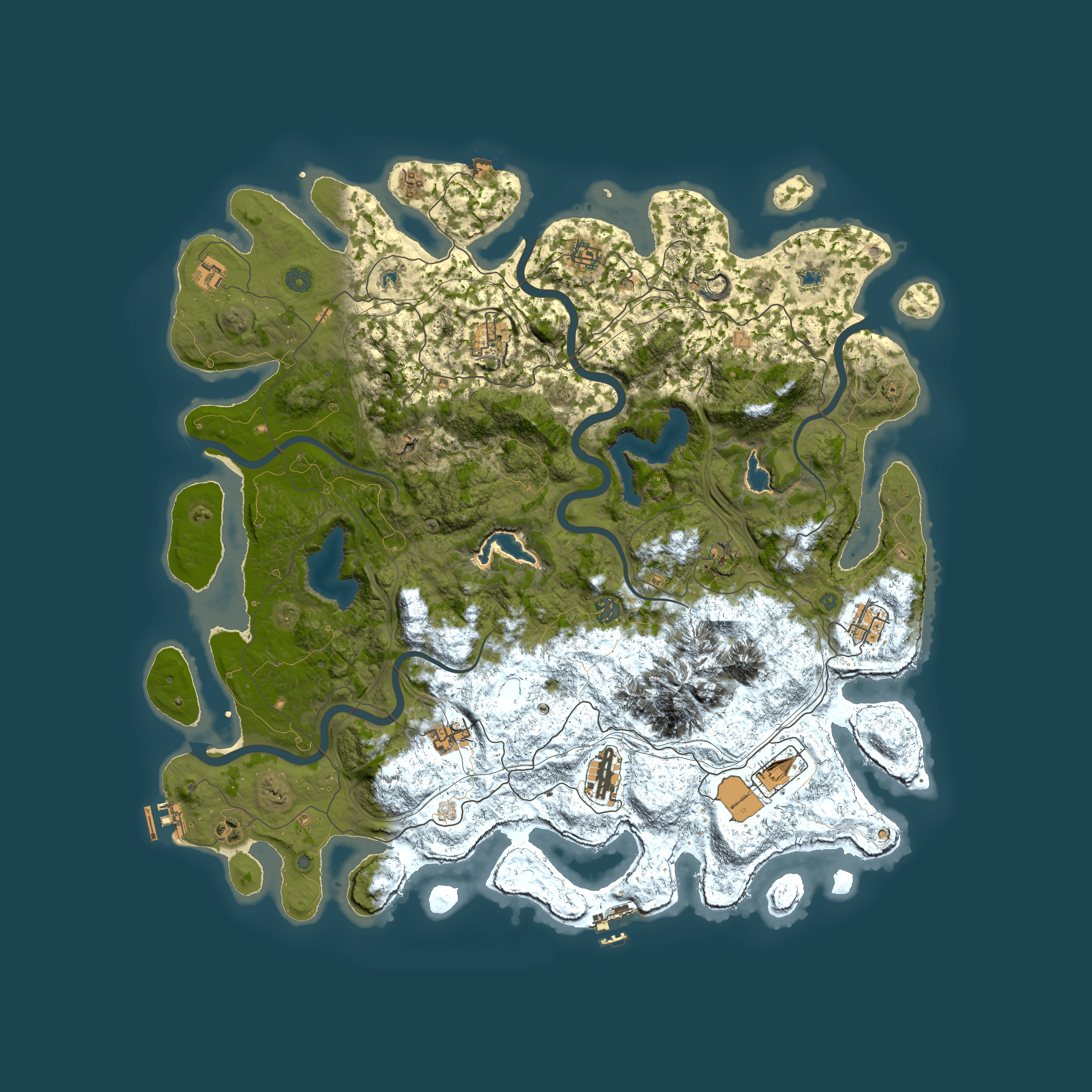 Full top-down render of Rust map seed 1461886399, 5000x5000m