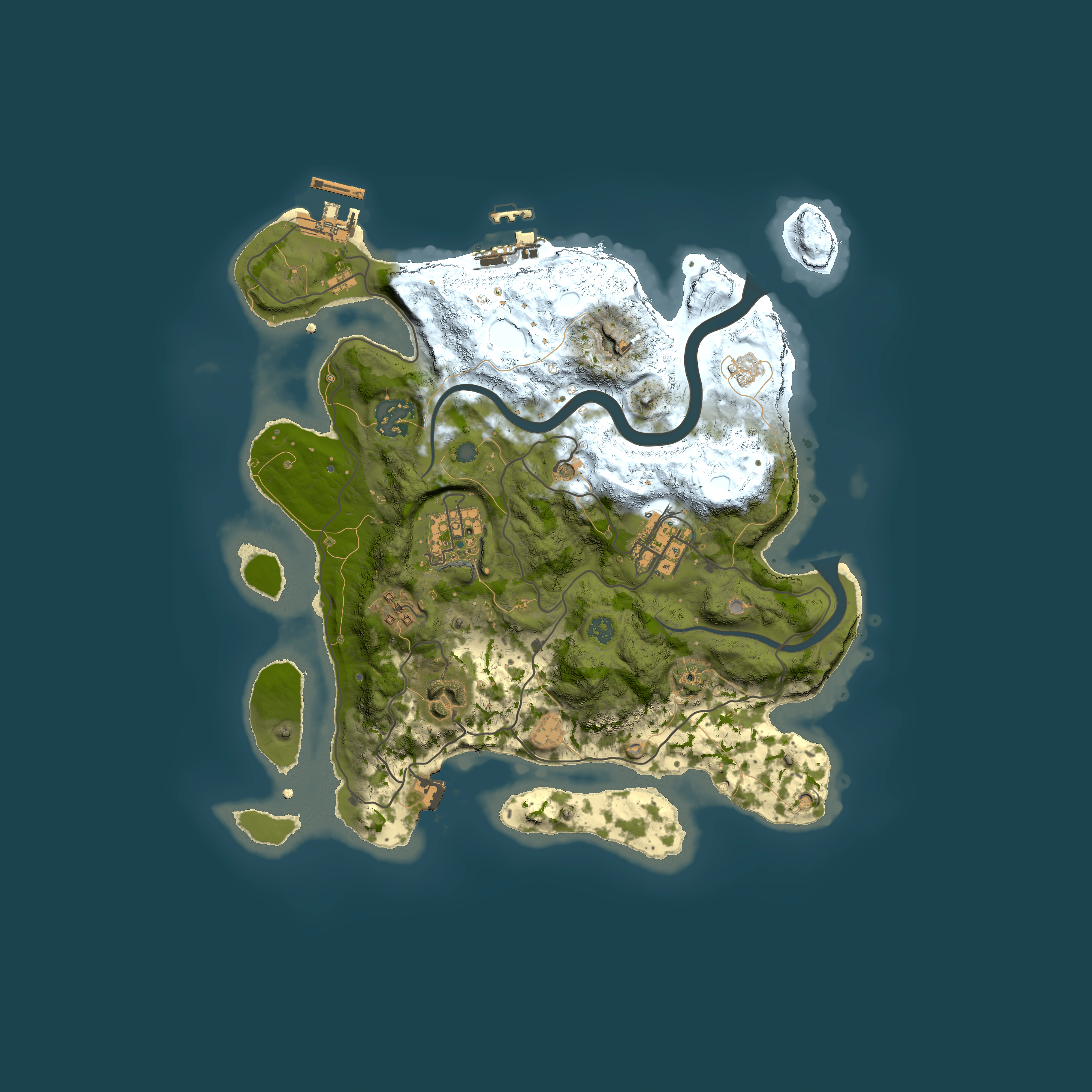 Full top-down render of Rust map seed 467847475, 3000x3000m