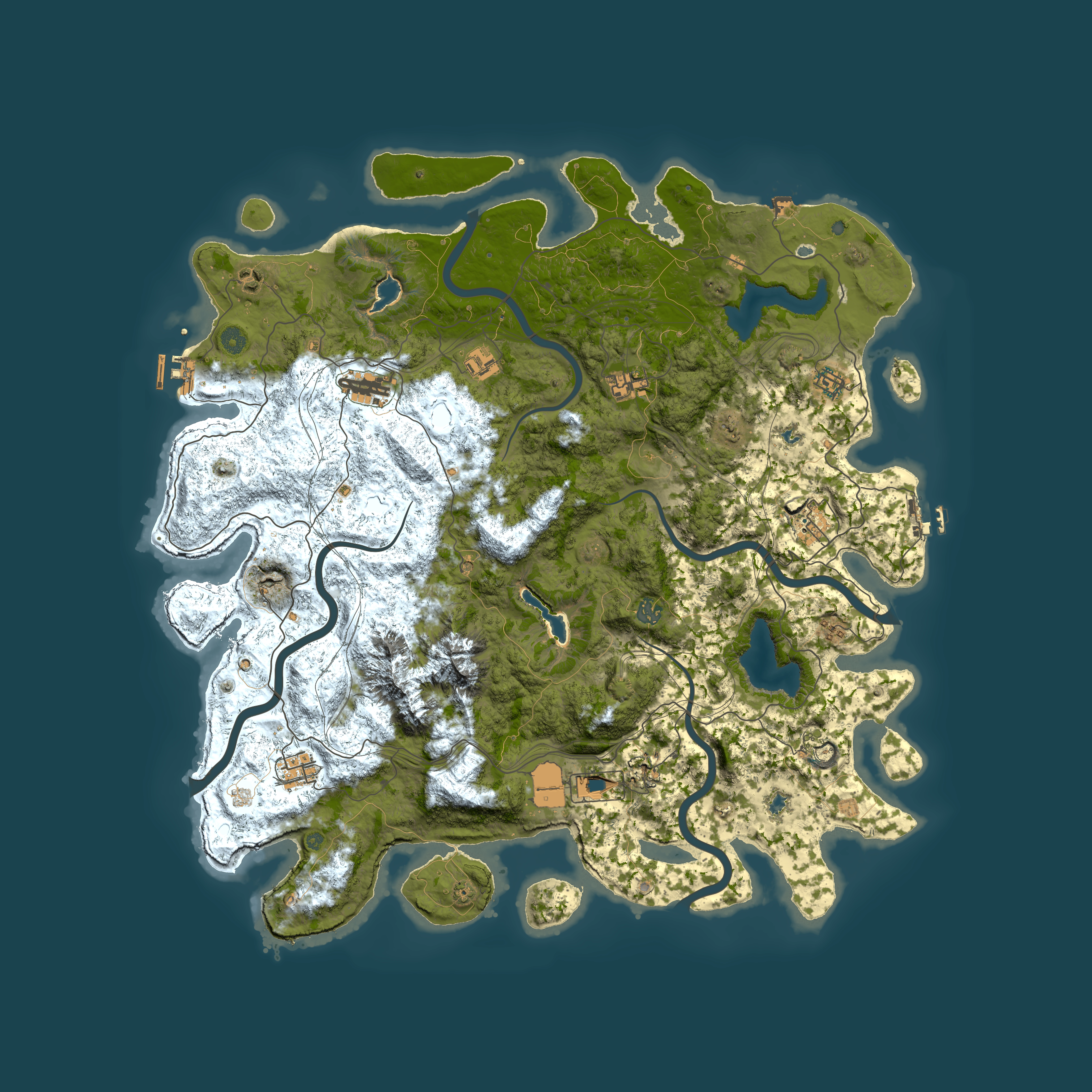 Full top-down render of Rust map seed 98408981, 5000x5000m