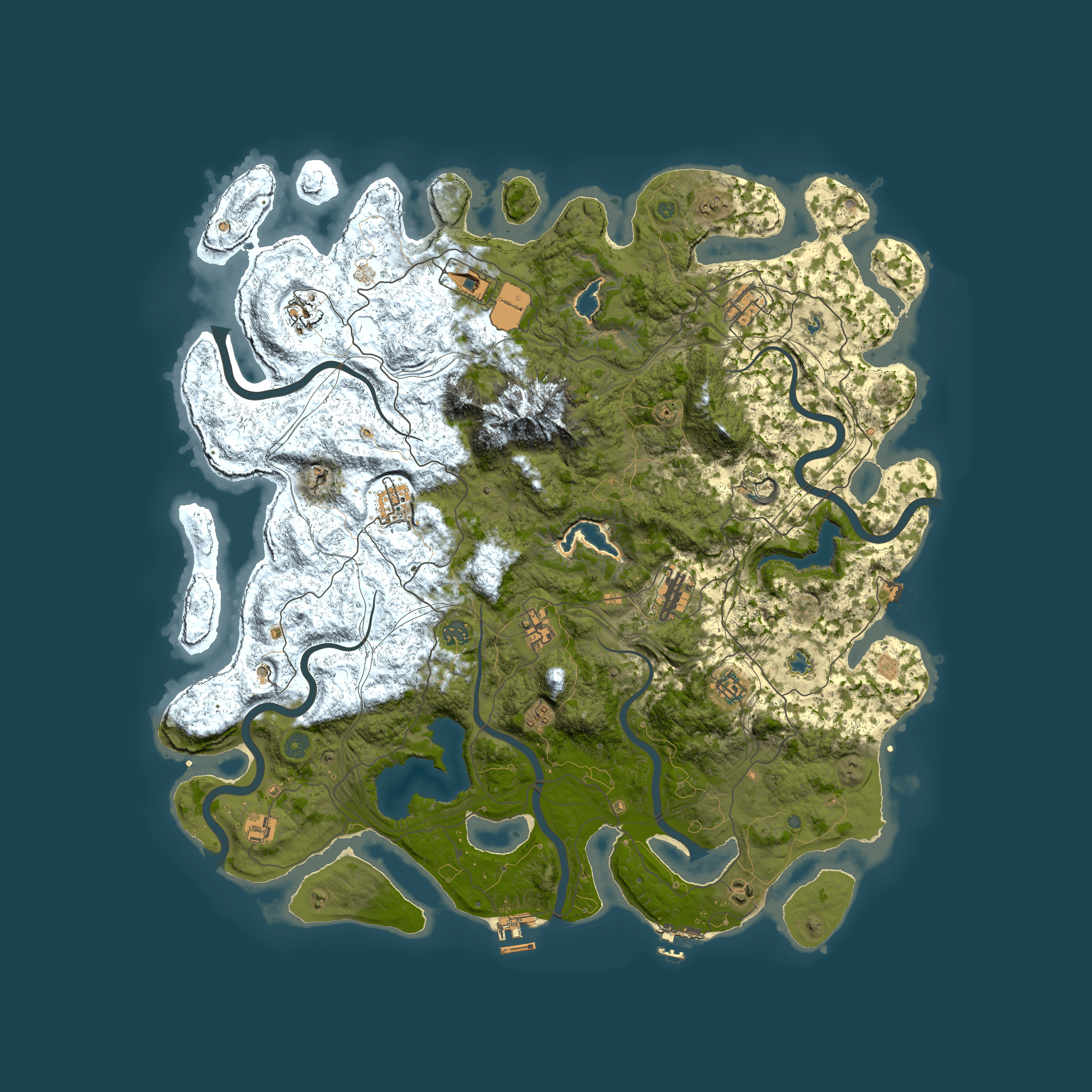 Full top-down render of Rust map seed 23122769, 5000x5000m