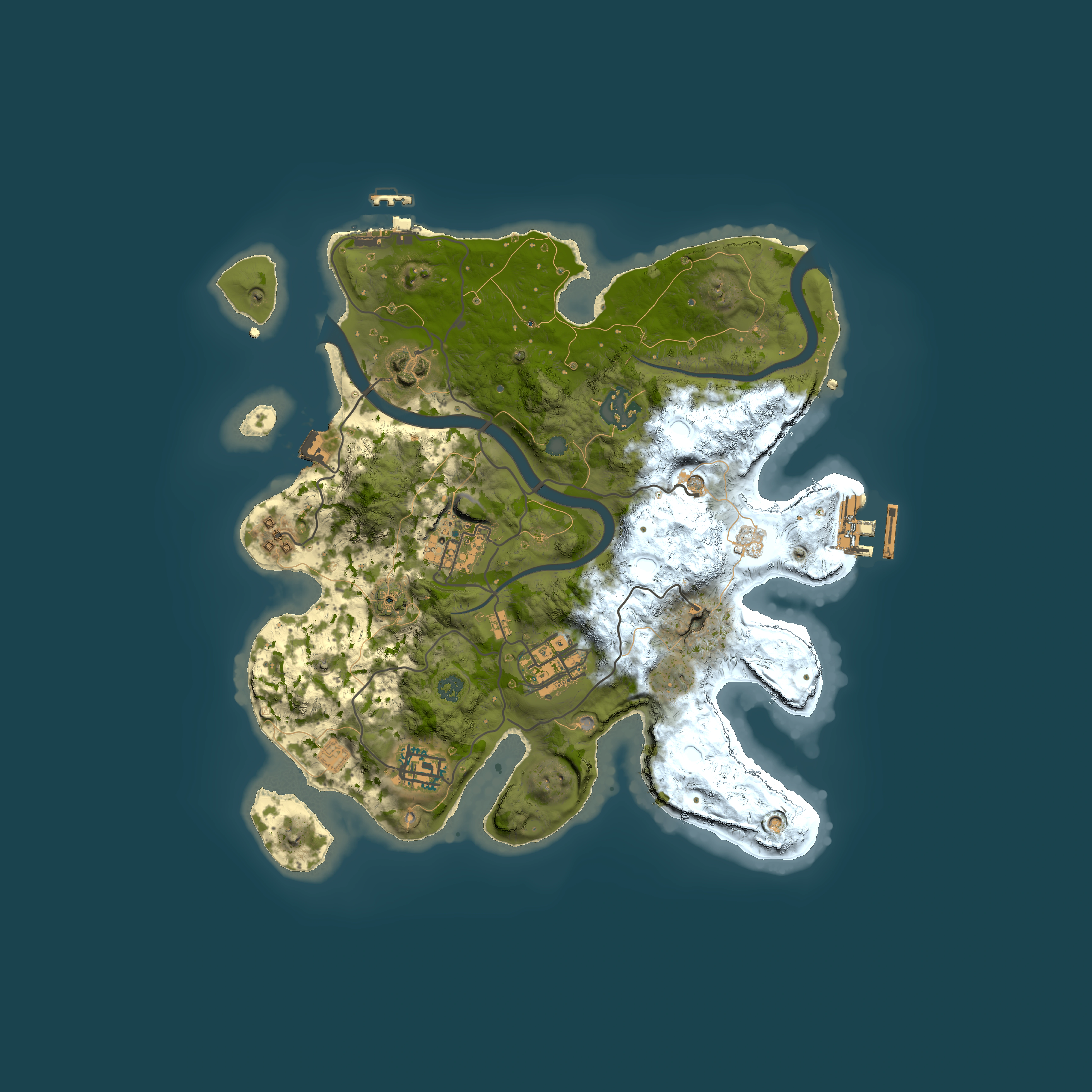 Full top-down render of Rust map seed 1273790677, 3000x3000m