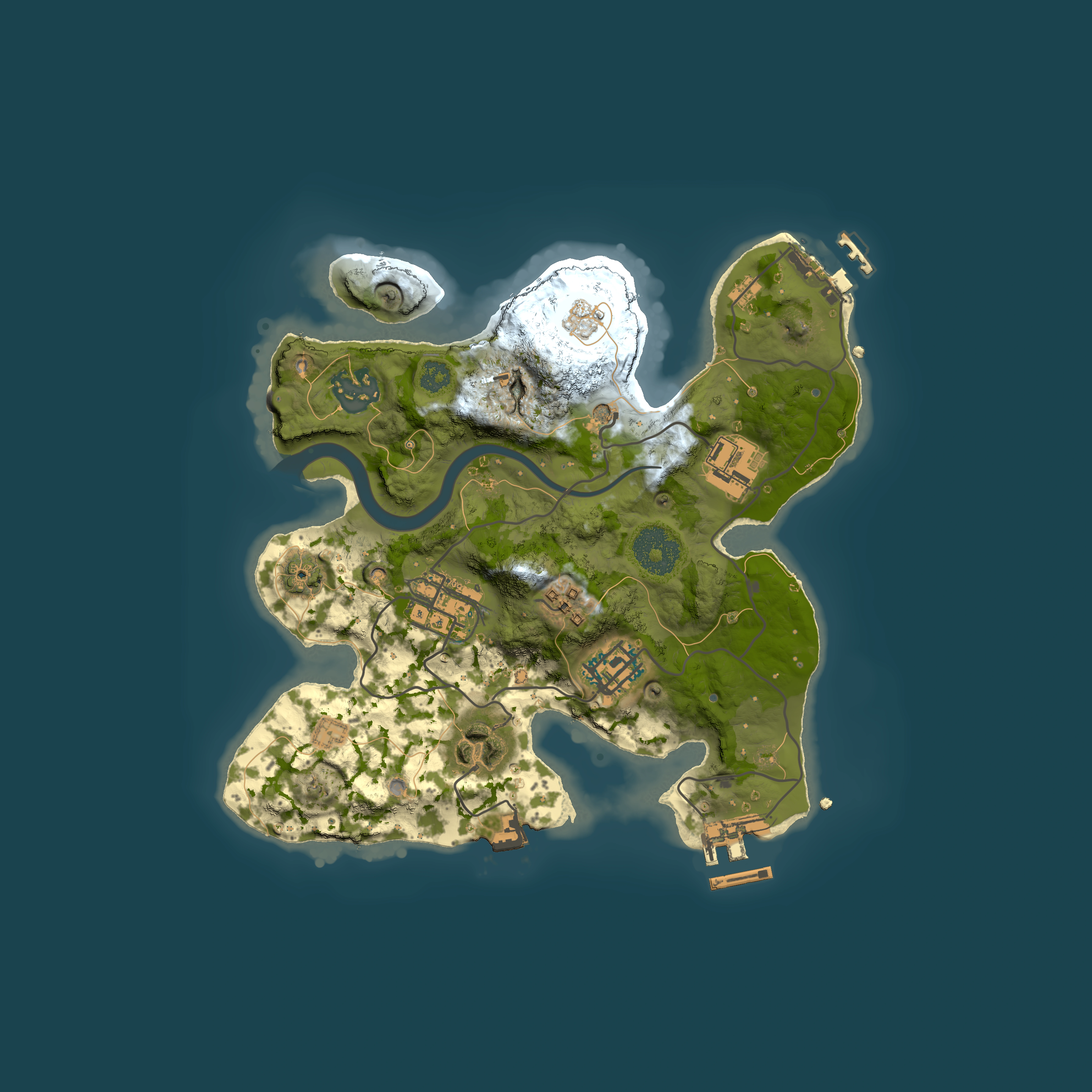 Full top-down render of Rust map seed 1592280858, 2500x2500m