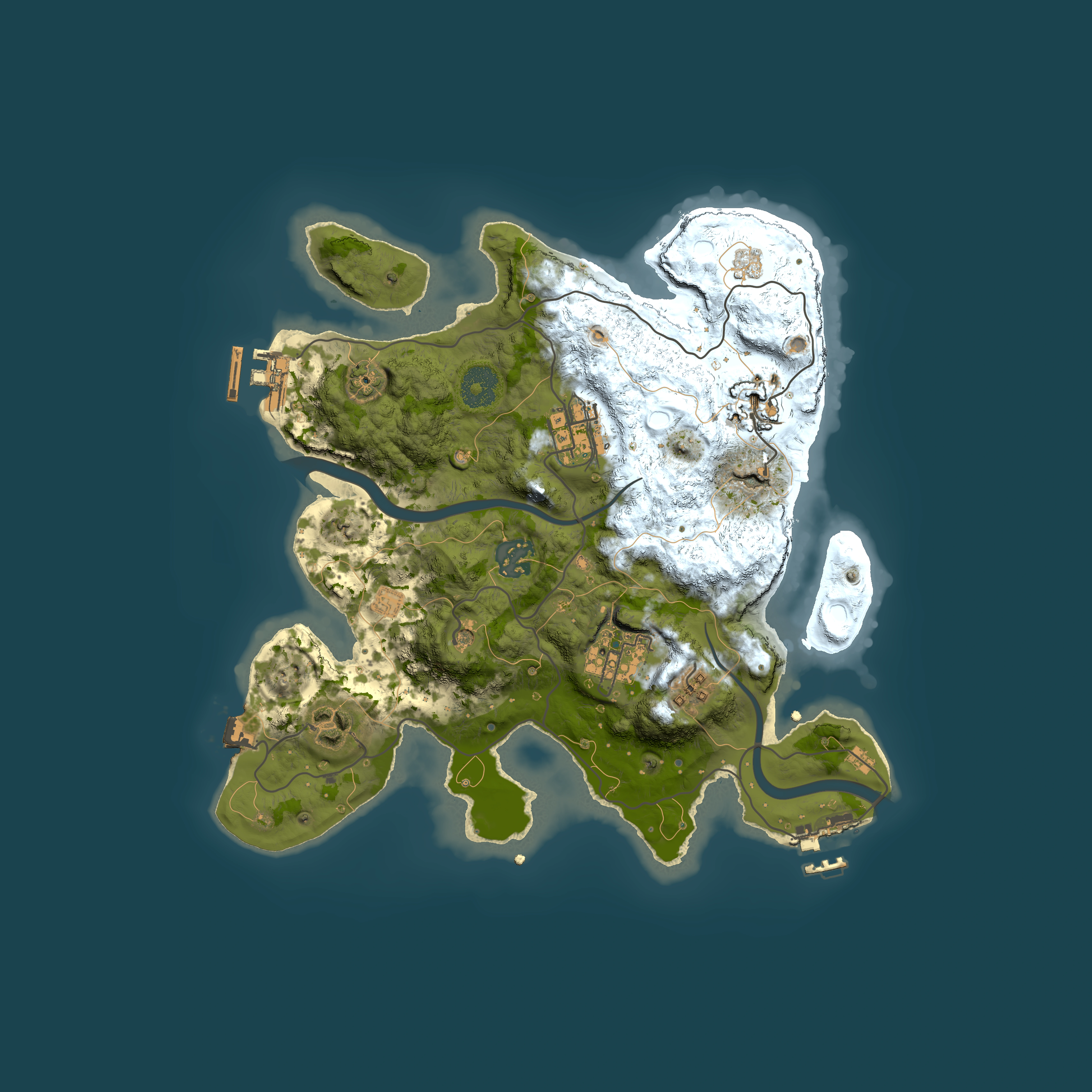 Full top-down render of Rust map seed 543408886, 3000x3000m