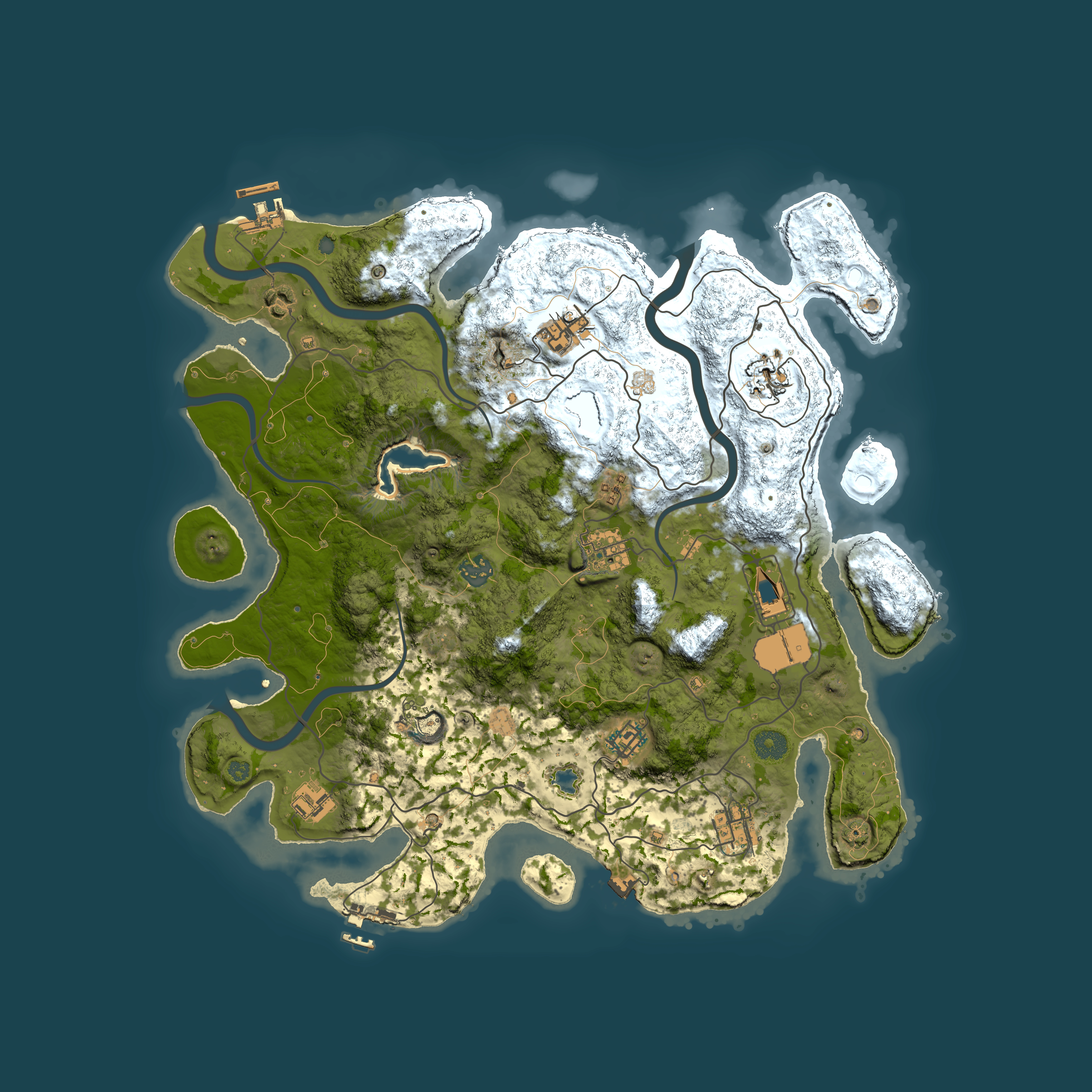 Full top-down render of Rust map seed 689286584, 4000x4000m
