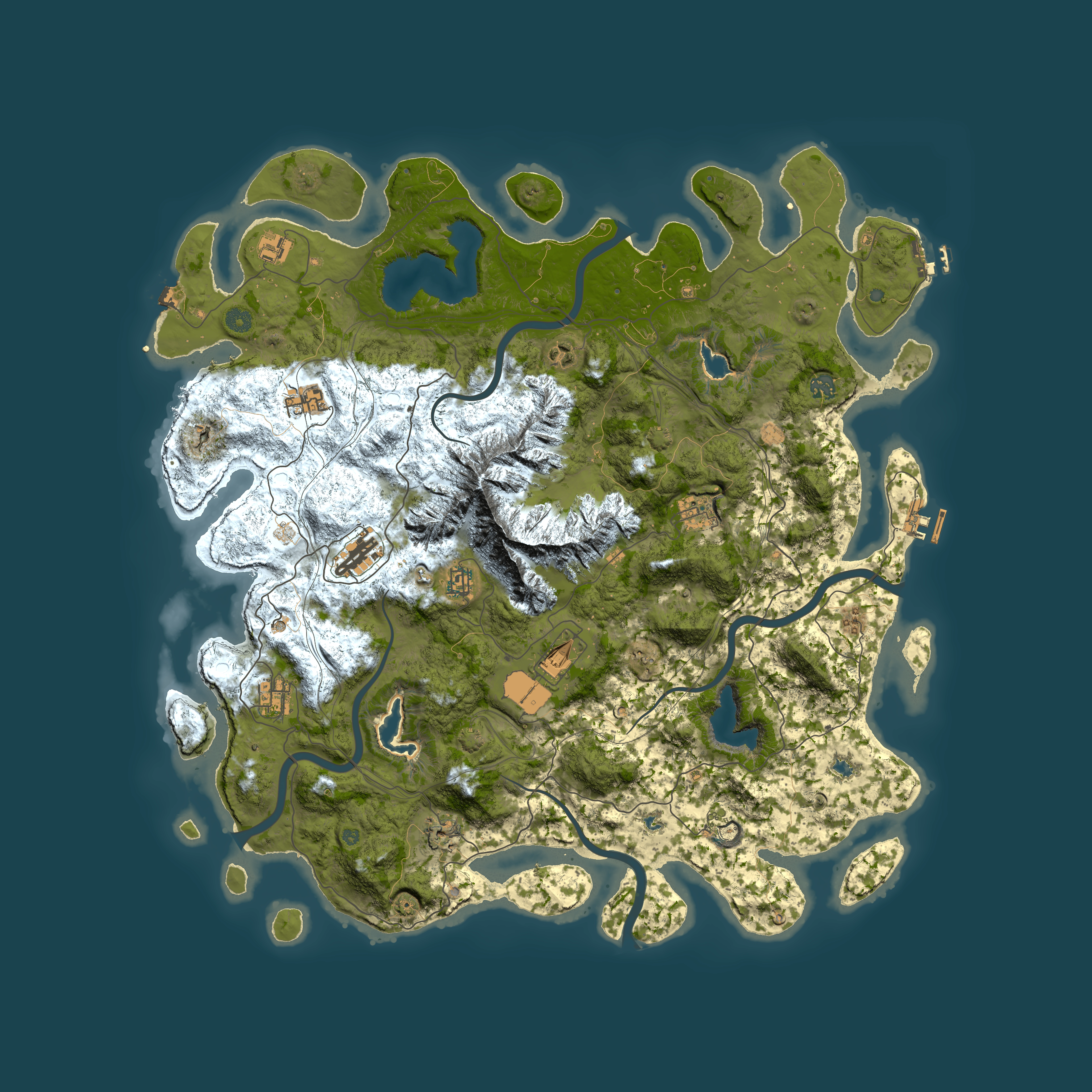 Full top-down render of Rust map seed 98147863, 5000x5000m