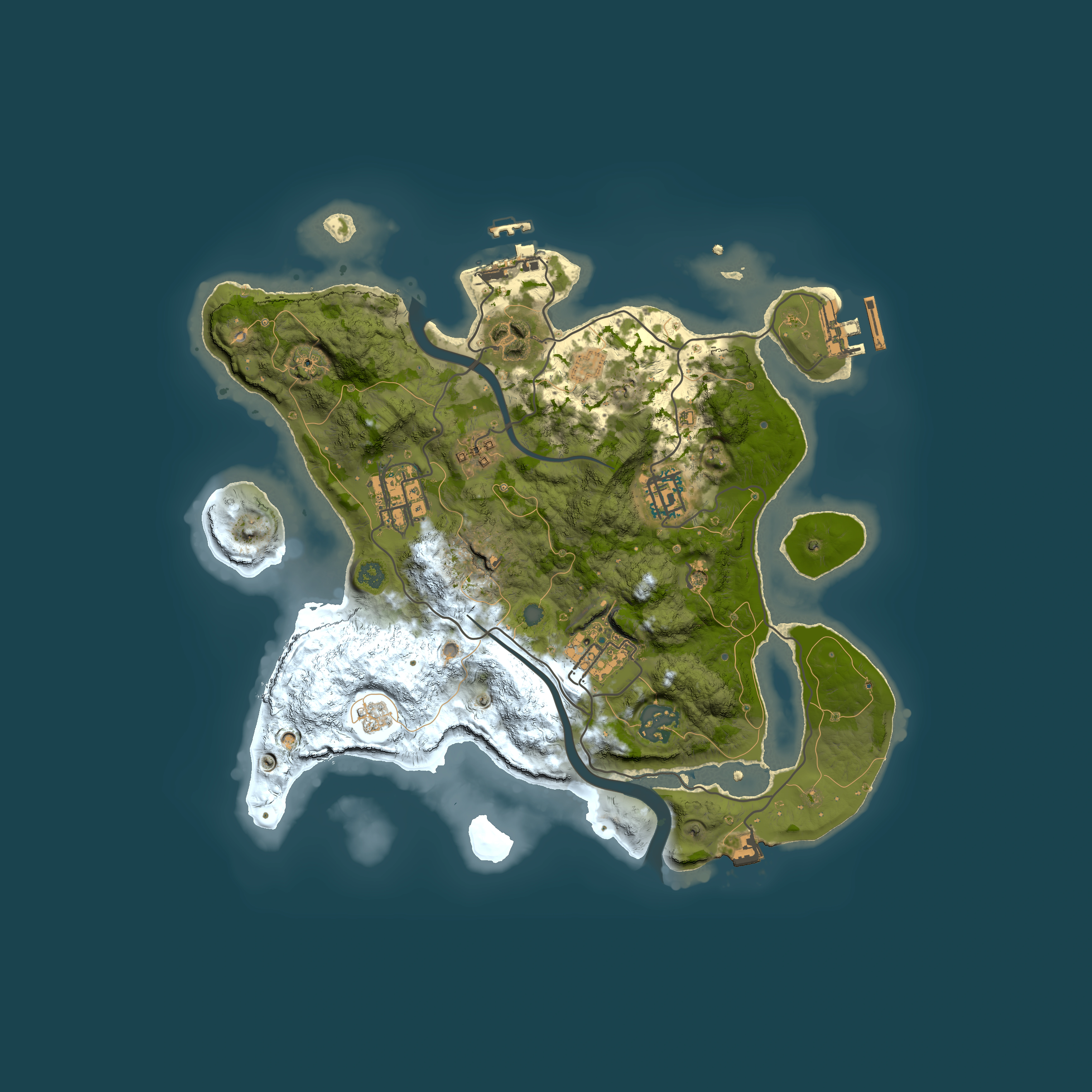 Full top-down render of Rust map seed 714920525, 3000x3000m