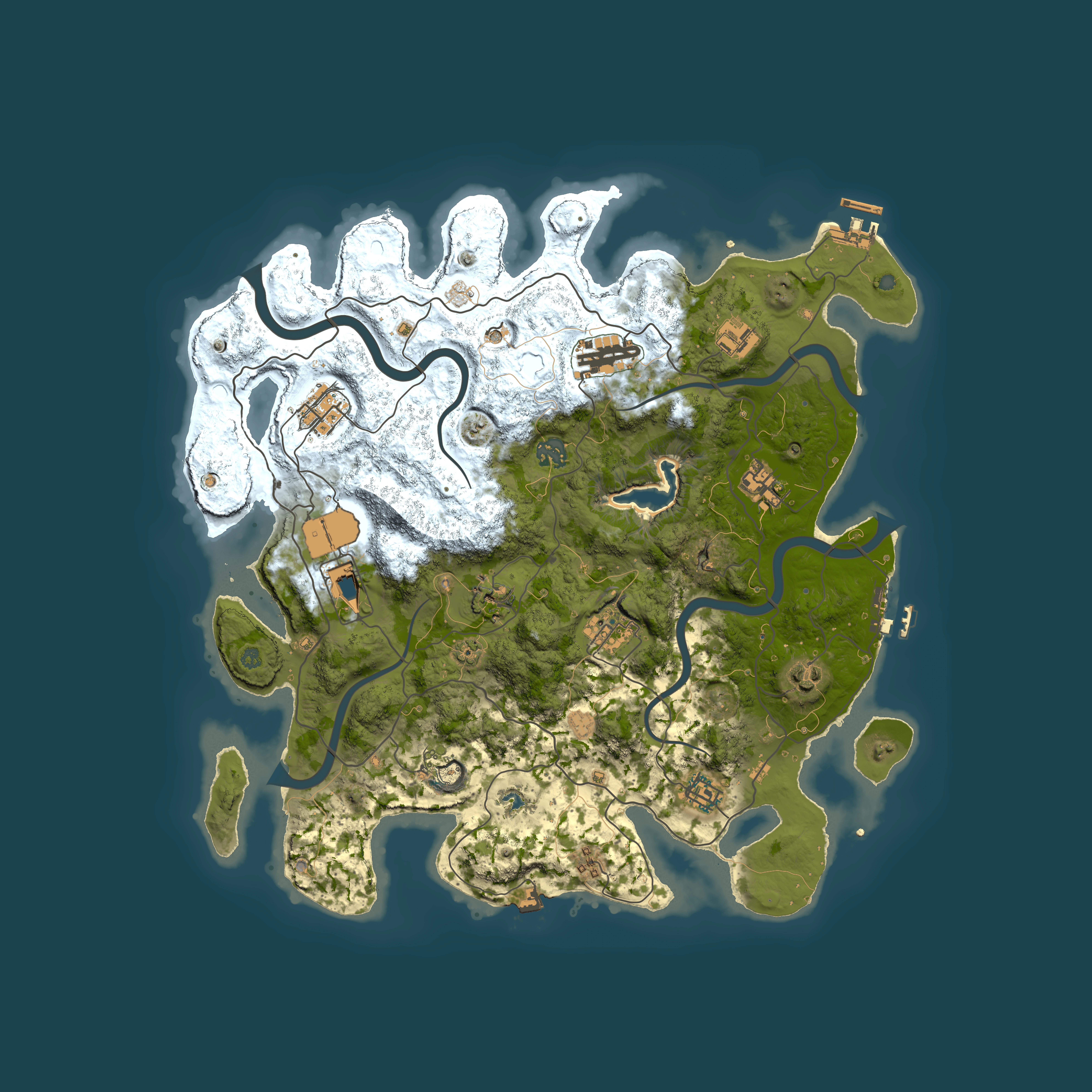 Full top-down render of Rust map seed 1424676260, 4000x4000m